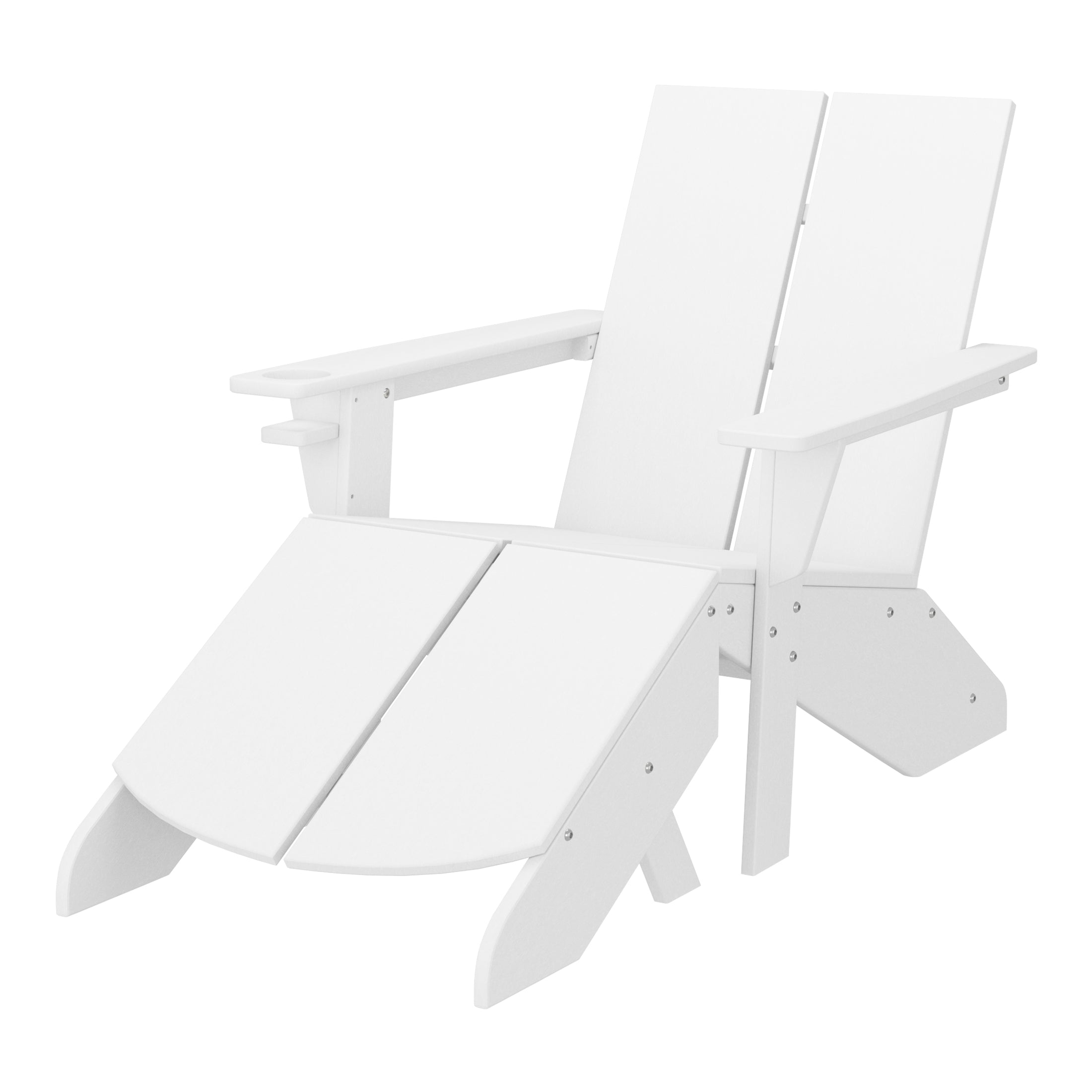 Seaview Outdoor HDPE Modern Adirondack Chair with Folding Patio Ottoman and Cup Holder