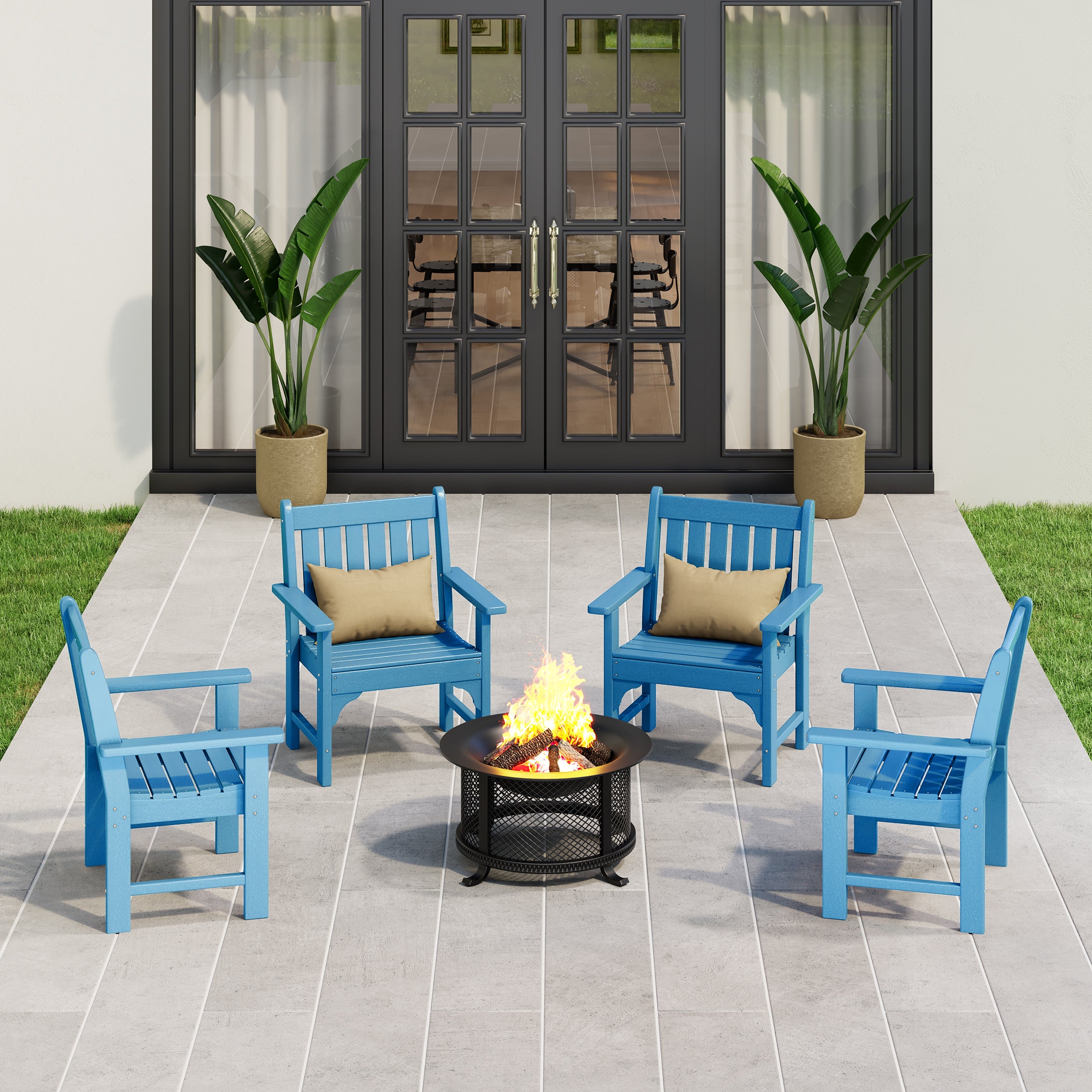 Paradise Outdoor Patio HDPE Adirondack Dining Arm Chairs (Set of 4)