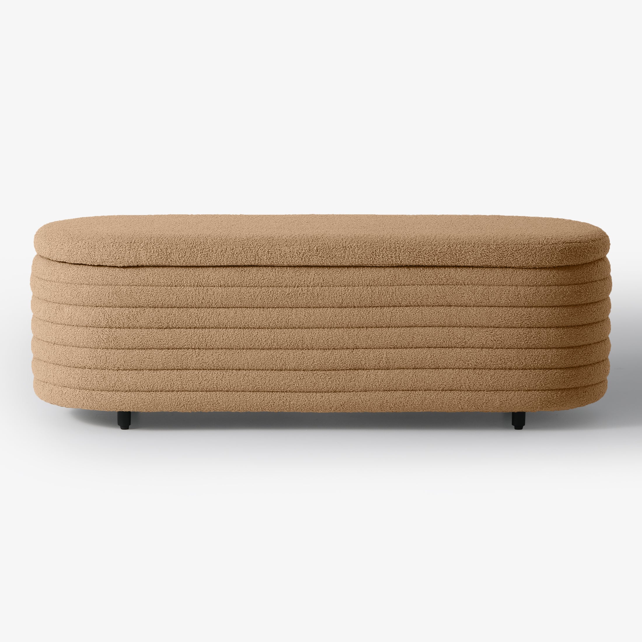 Celine 54" Wide Mid-Century Modern Upholstered Teddy Sherpa Tufted Oval Storage Ottoman Bench