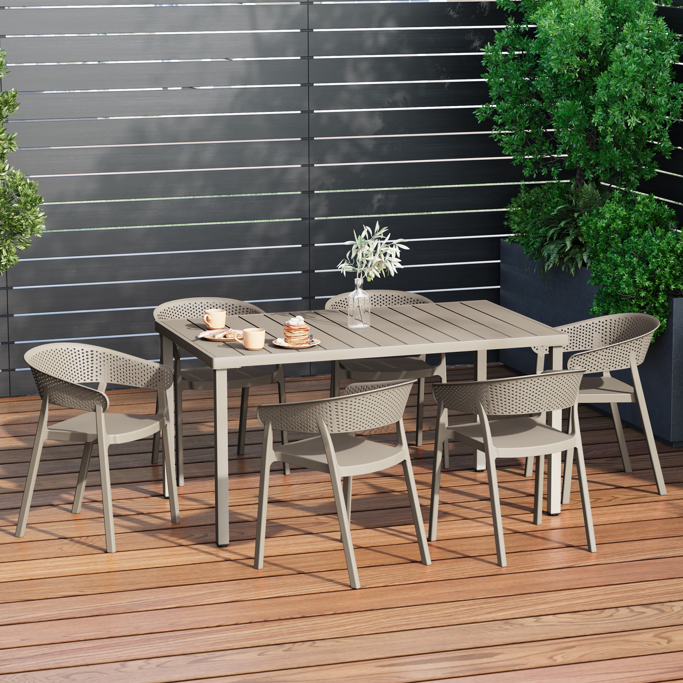 Sunshine 7-Piece Outdoor Metal Rectangle Patio Dining Table Set With Stackable Patio Dining Chairs