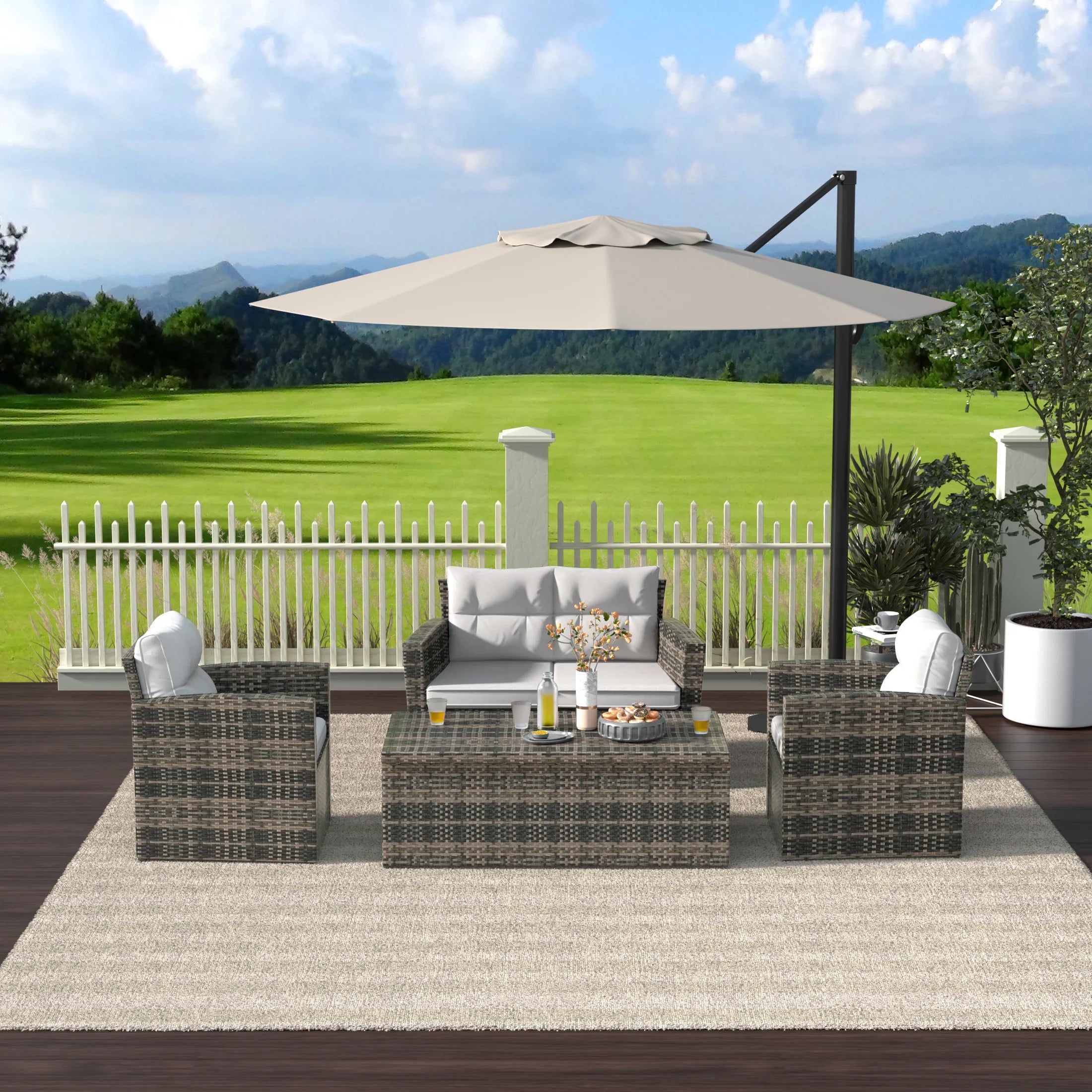 Maldives 4-Piece PE Rattan Wicker Conversation Sofa Set with Cushions