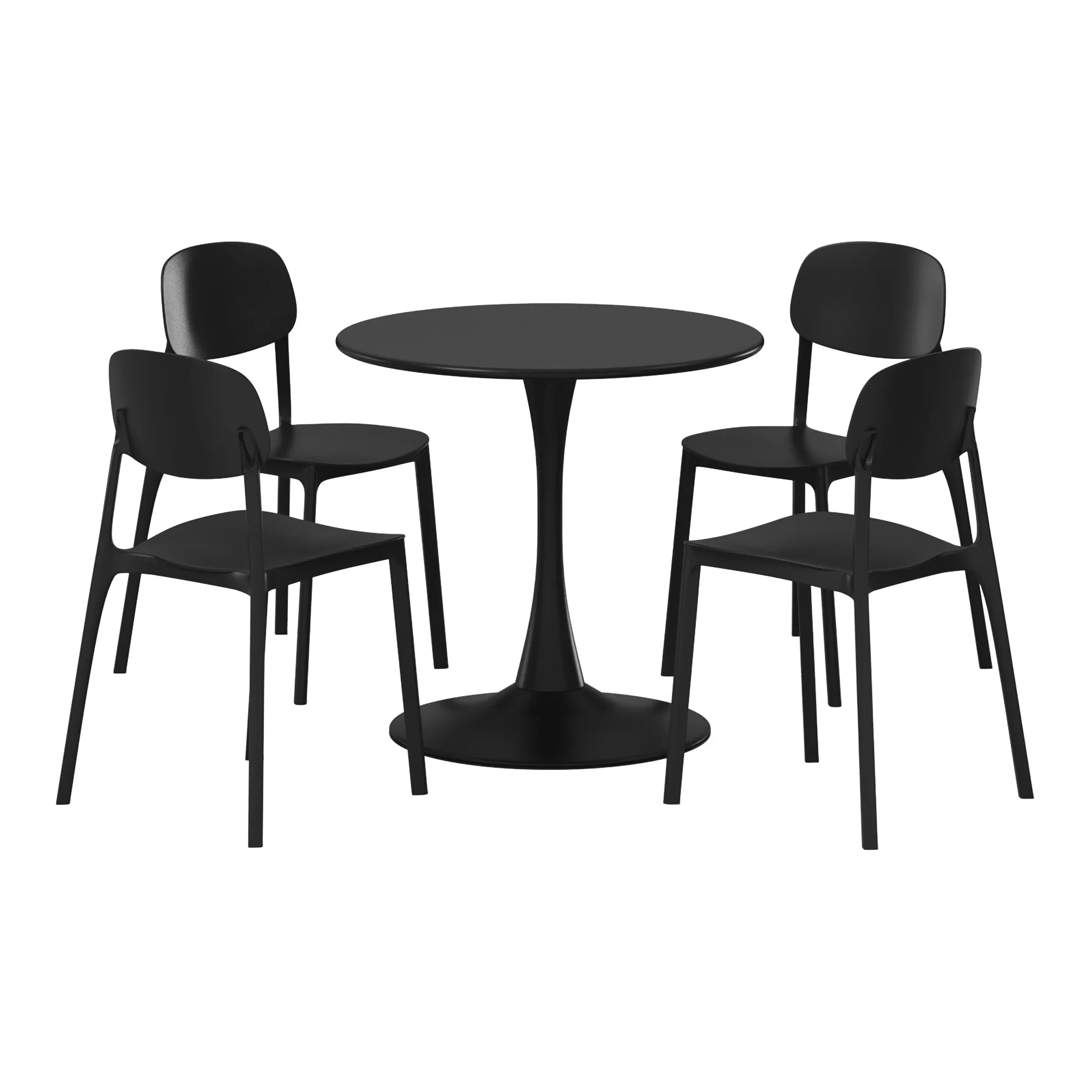 Sunshine 5-Piece Indoor Outdoor Metal Round Patio Dining Table Set With Stackable Resin Patio Side Chairs