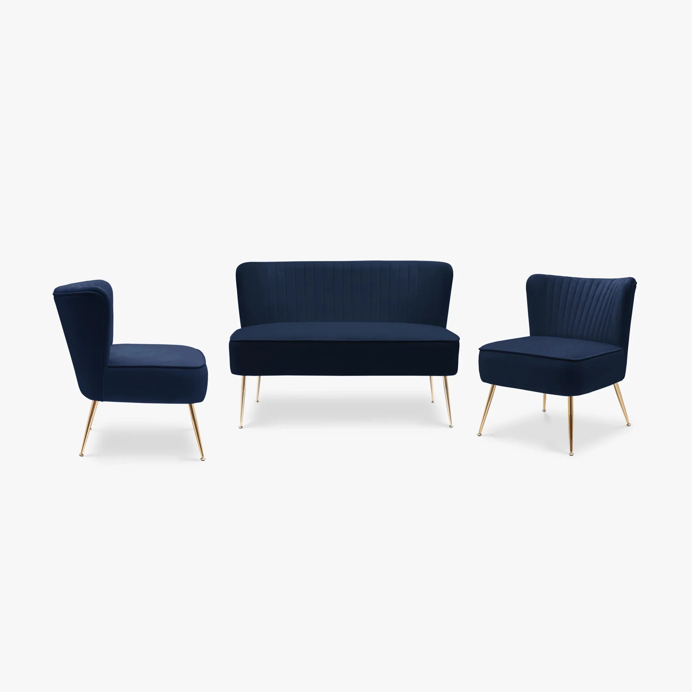 Alaia Mid Century Modern Tufted Velvet Loveseat Sofa and 25" Accent Chair 3-Piece Set