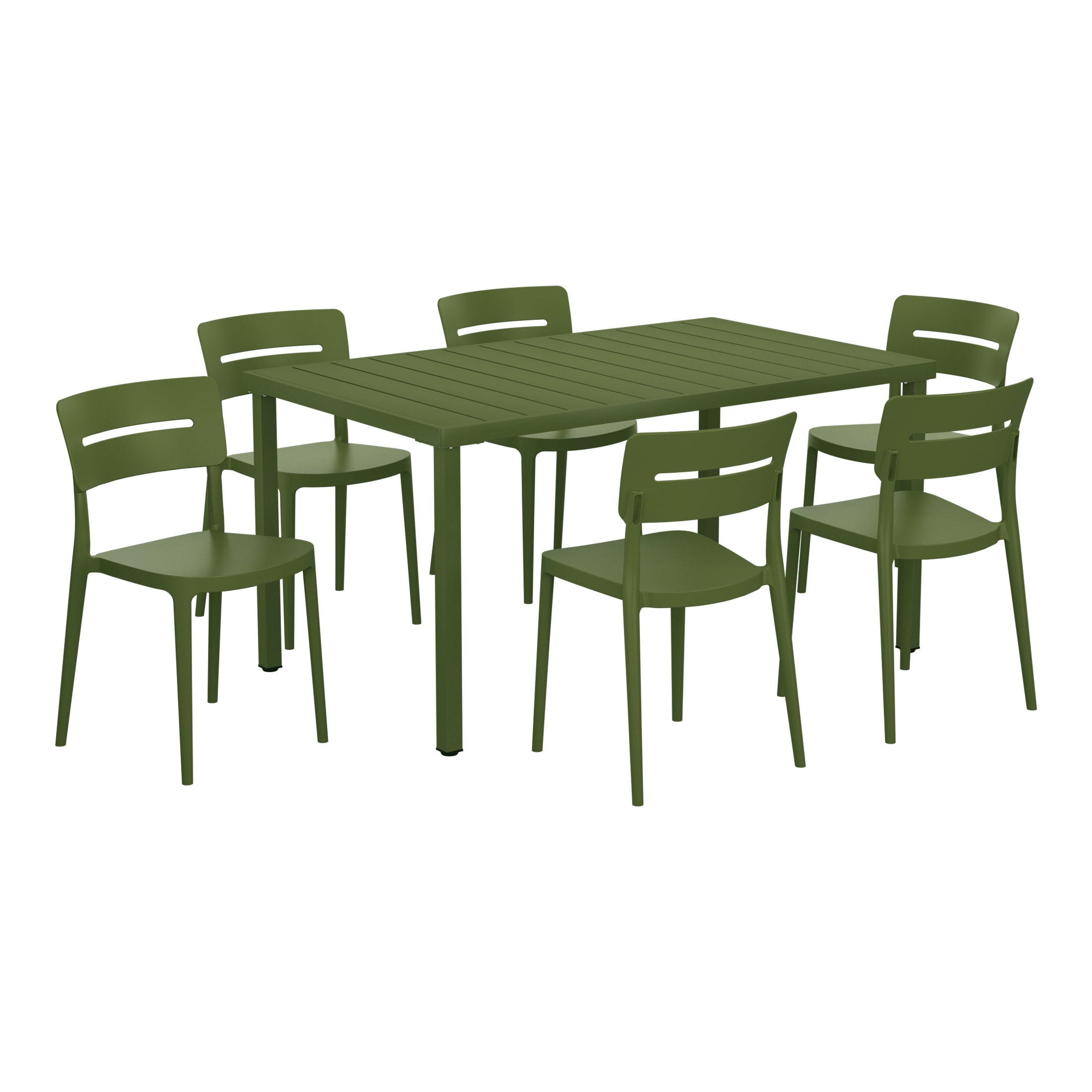 Sunshine 7-Piece Outdoor Rectangular Metal Patio Dining Table Set With Stackable Patio Chairs