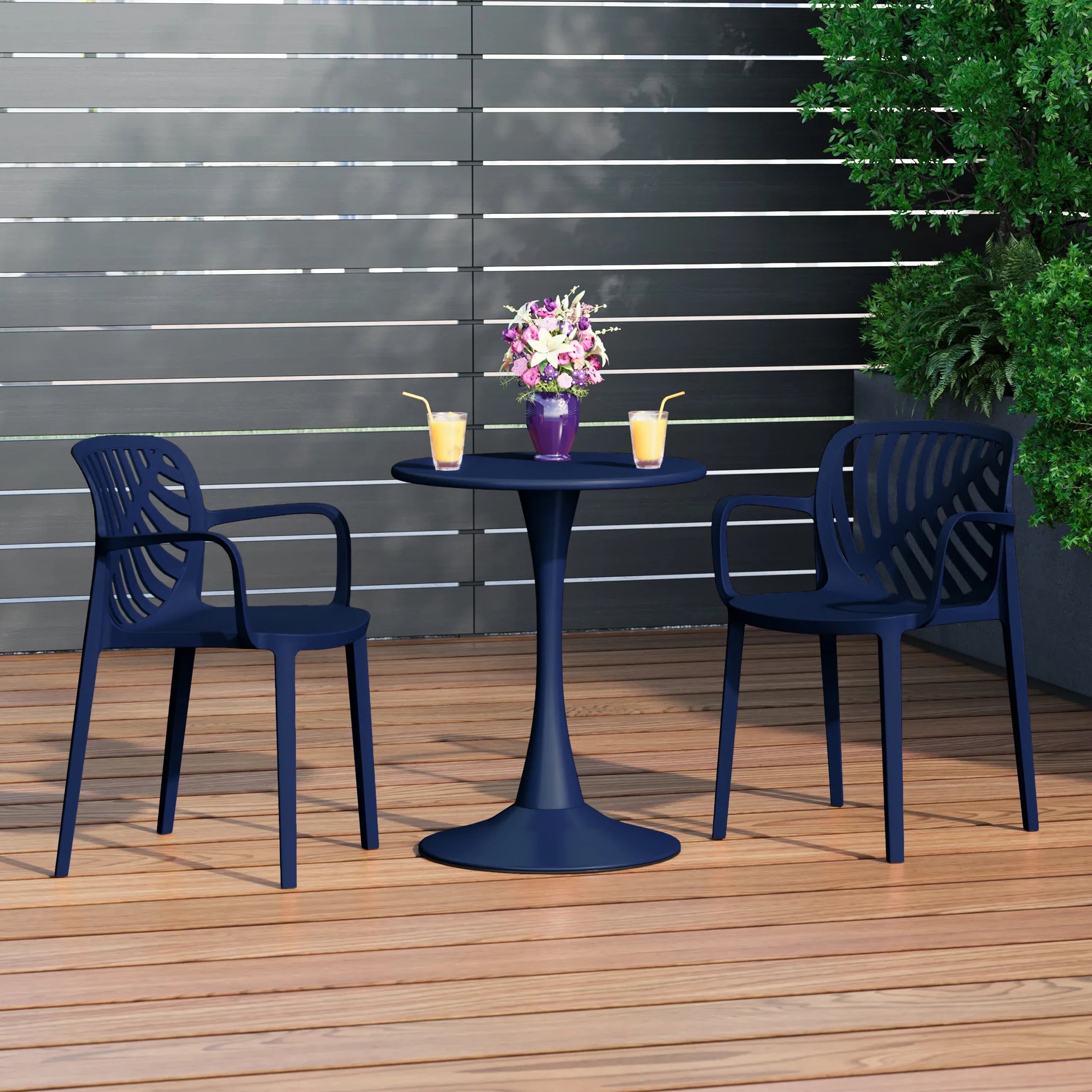 Sunshine Outdoor Modern Stackable Patio Dining Armchairs (Set of 2)