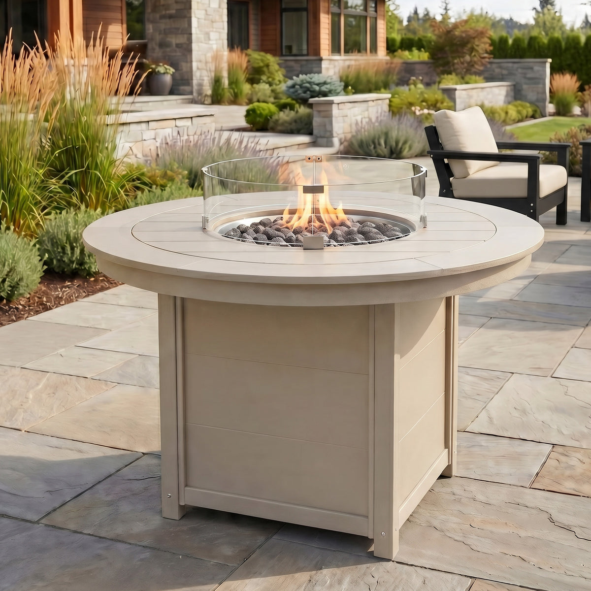 Sol 47" Modern Outdoor Patio Propane Gas Round Fire Pit Table