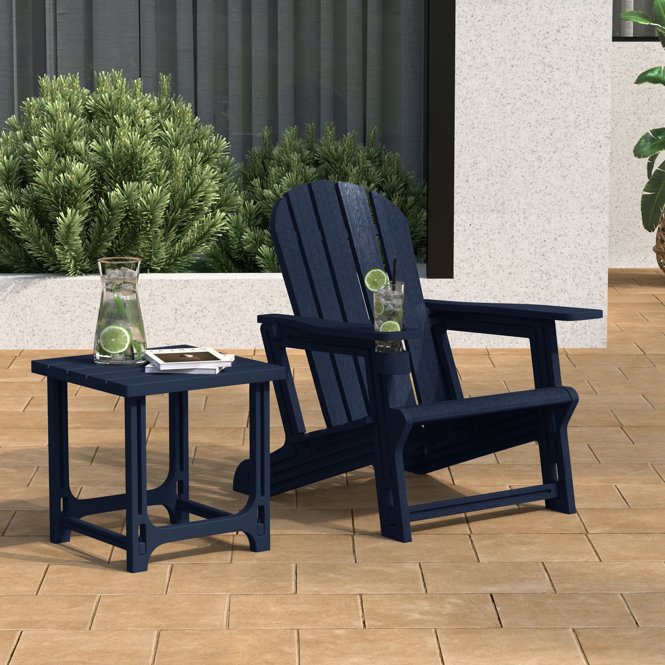 Cayman 2-Piece HDPE Plastic Adirondack Patio Chair With 18" Side Table Set