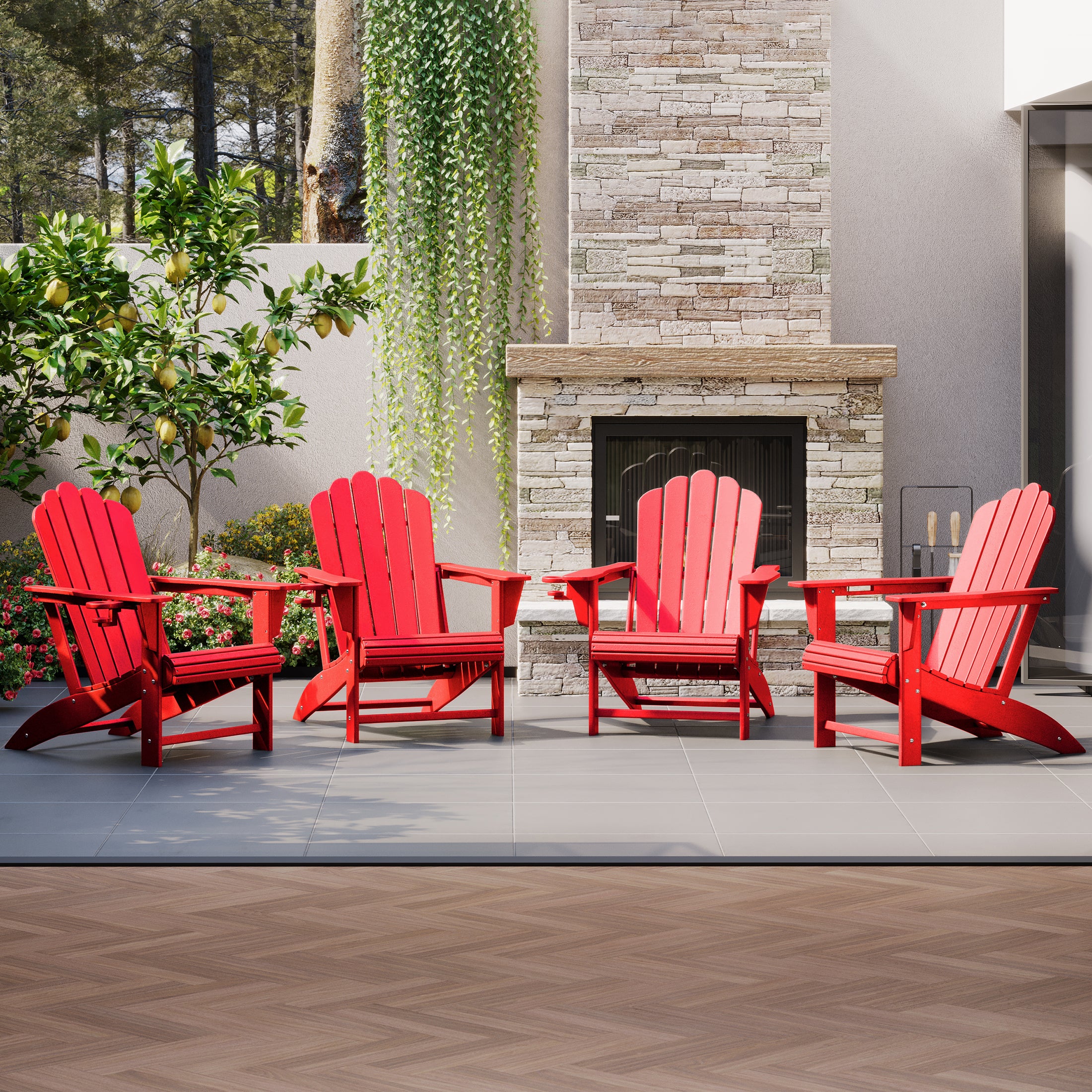 Lakeview Outdoor Patio HDPE Adirondack Chairs With Cup Holders (Set of 4)