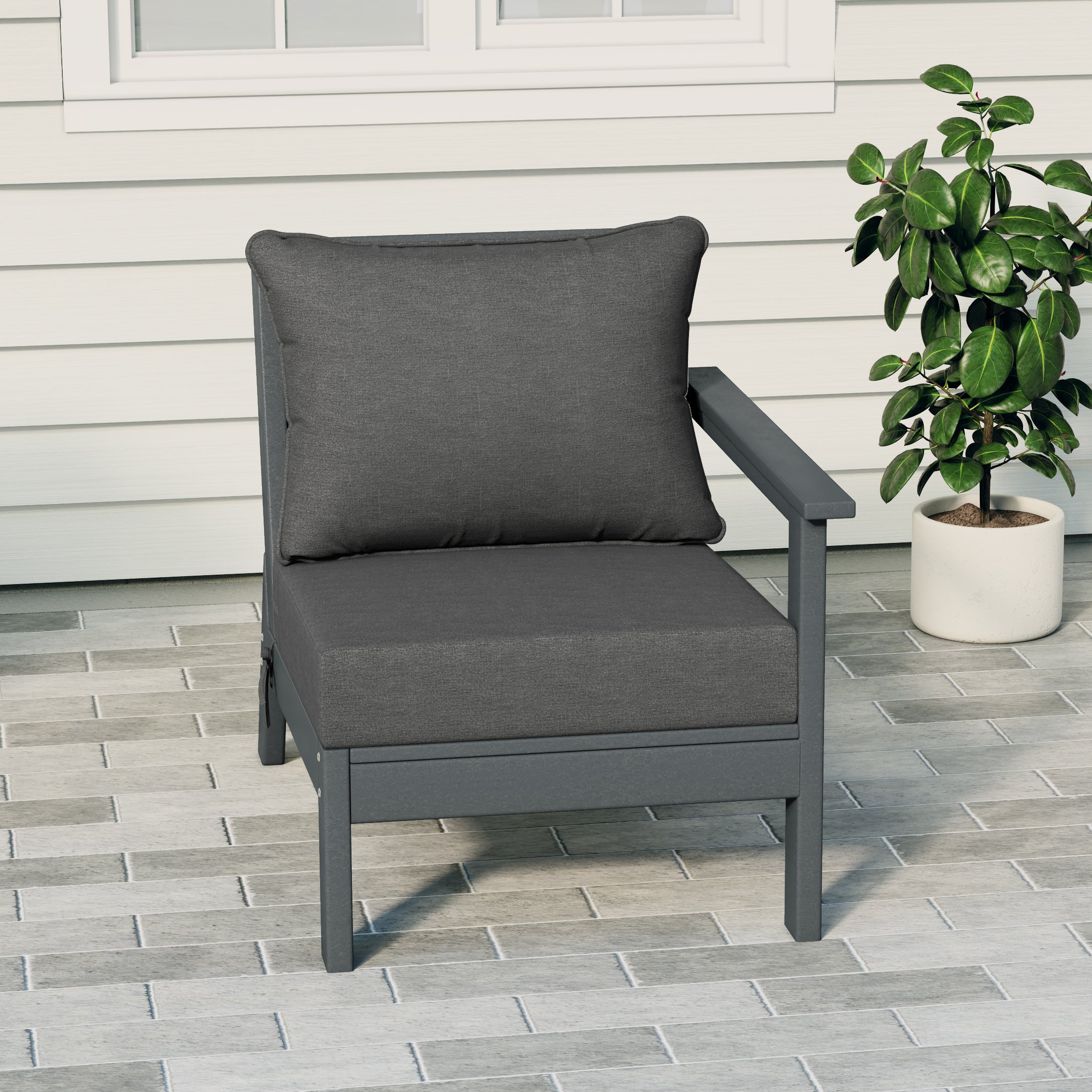 Portsmouth Outdoor Patio HDPE Right Arm Sectional Corner Club Chair with Patio Cushions