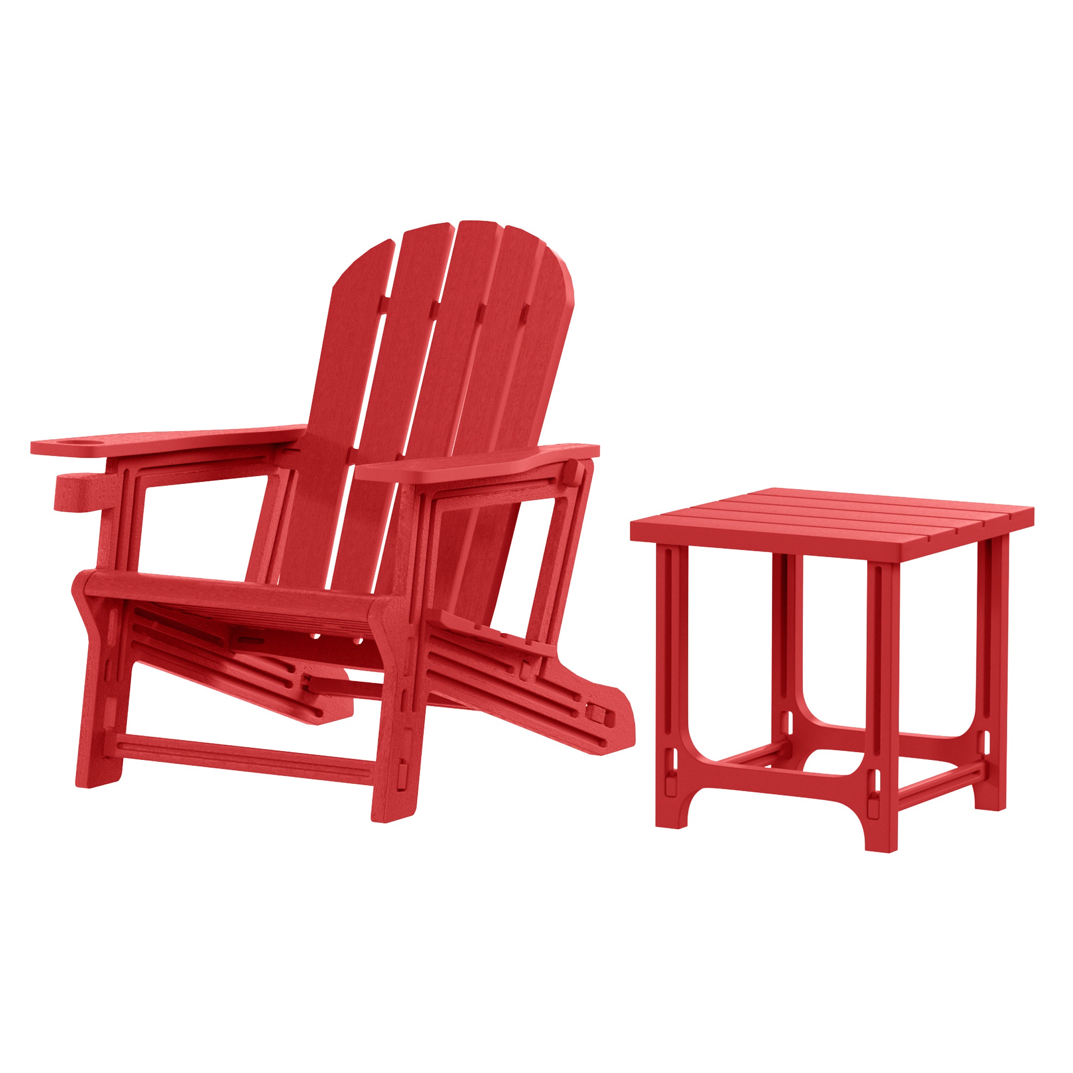 Cayman 2-Piece HDPE Plastic Adirondack Patio Chair With 18" Side Table Set