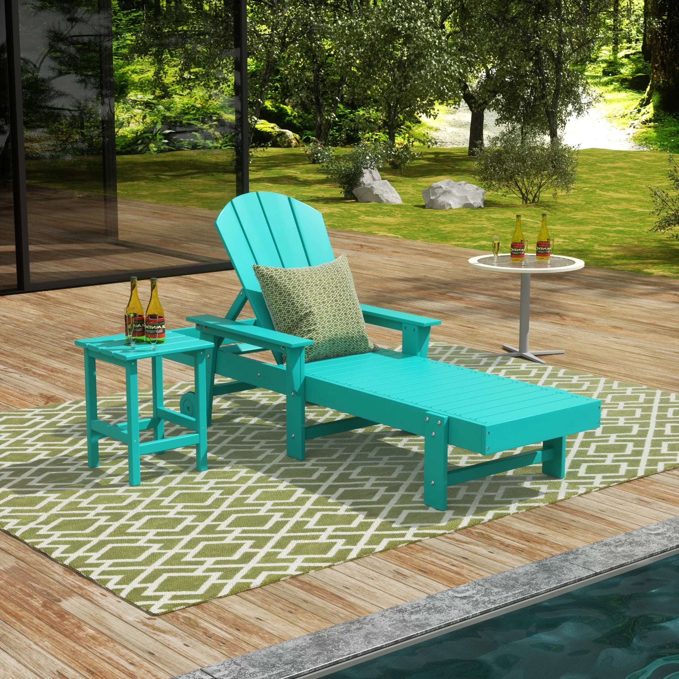 Paradise 2 Piece Adirondack Poly Reclining Chaise Lounge With Arms & Wheels