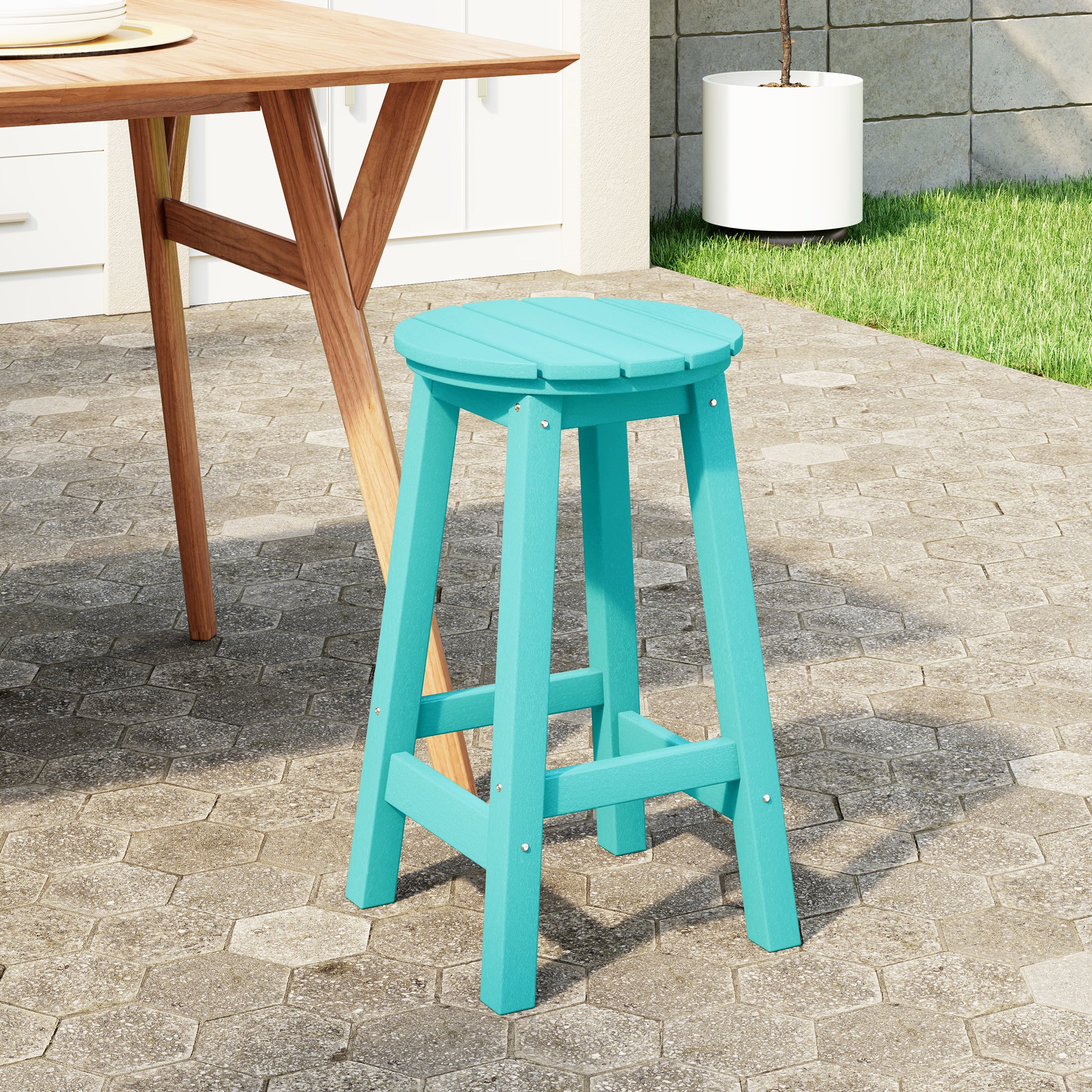 Paradise 24" HDPE Outdoor Patio Round Counter Height Bar Stool