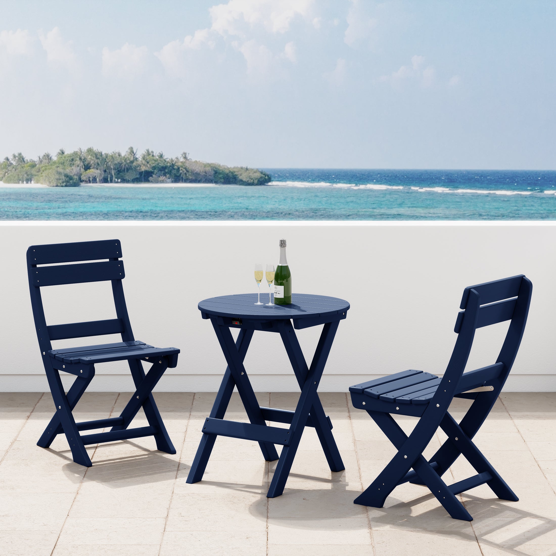 Paradise 3-Piece Outdoor HDPE Folding Patio Bistro Table and Chairs