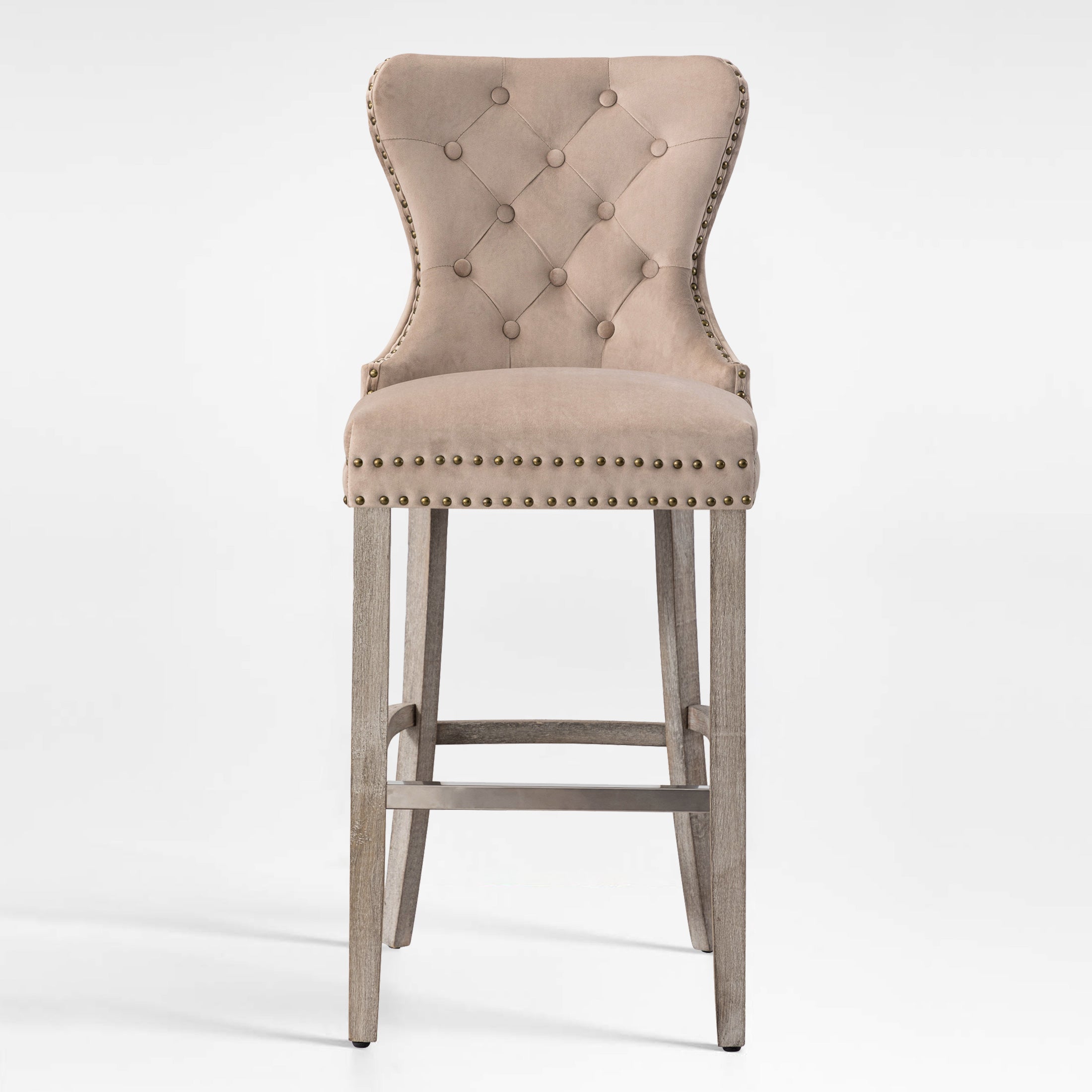 Hank 29" Tufted Velvet Bar Stool, Antique Gray
