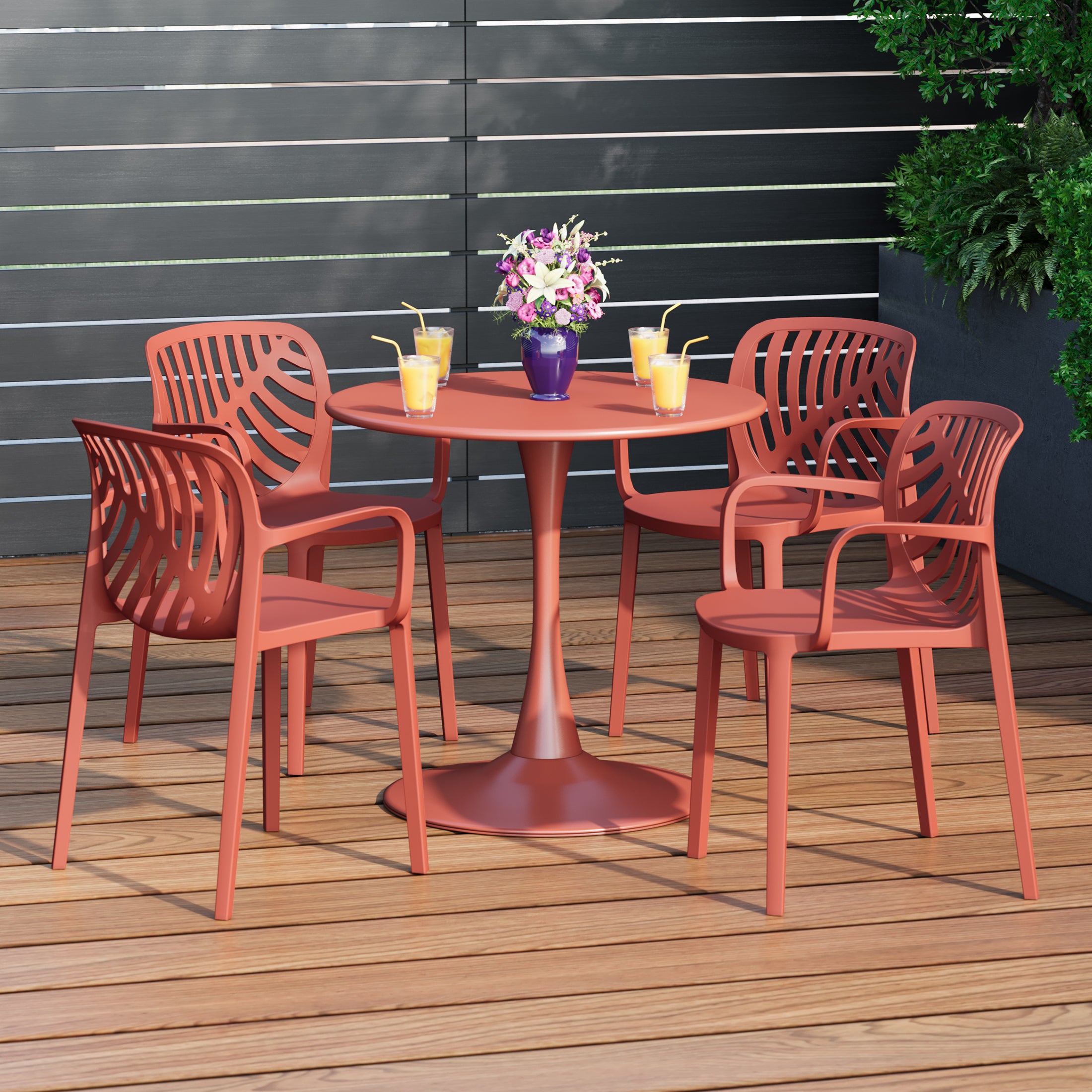 Sunshine 5-Piece Outdoor Indoor Metal Patio Dining Table Set With Stackable Patio Arm Chairs