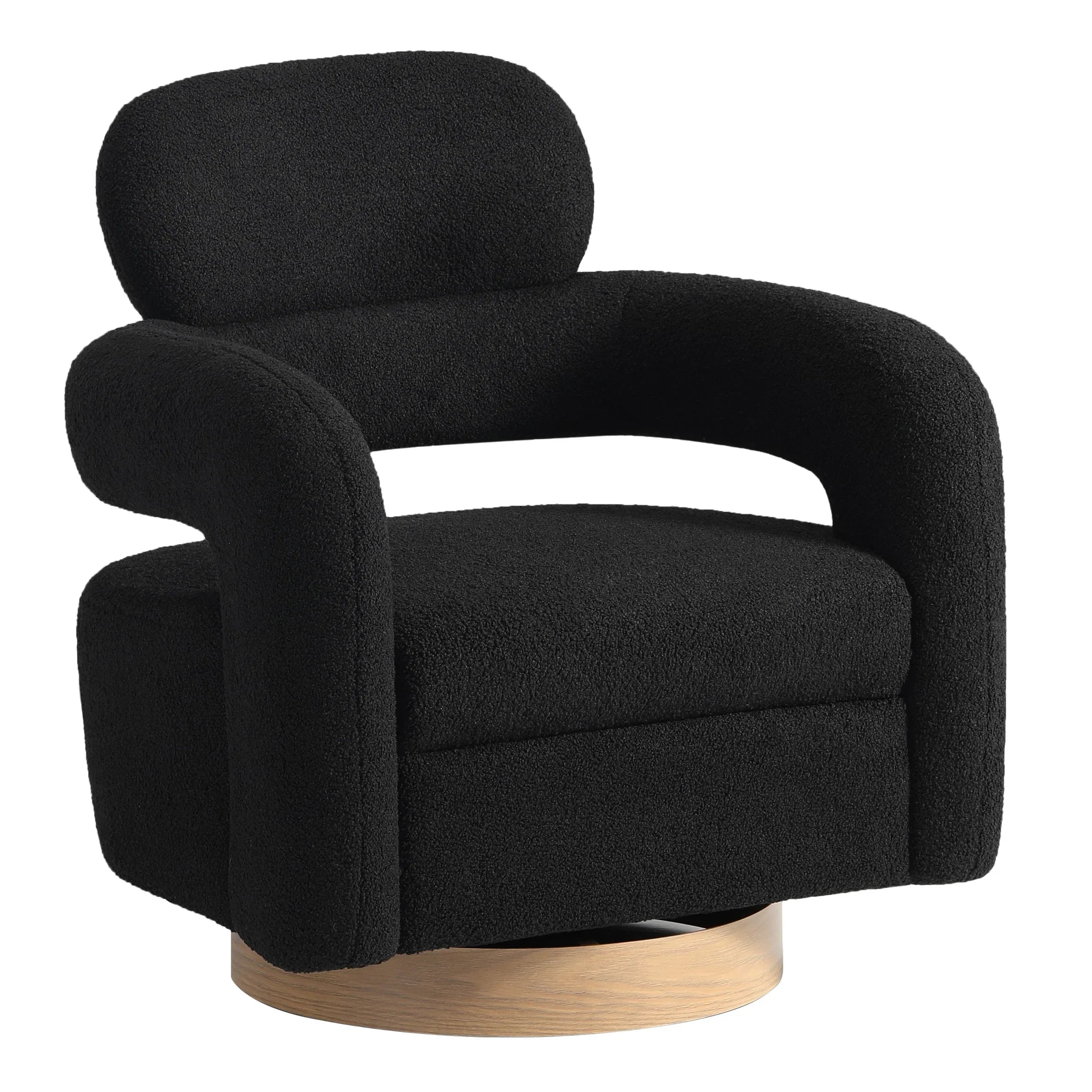 Celine Mid-Century Modern Sherpa Swivel Barrel Accent Chair With Storage Ottoman