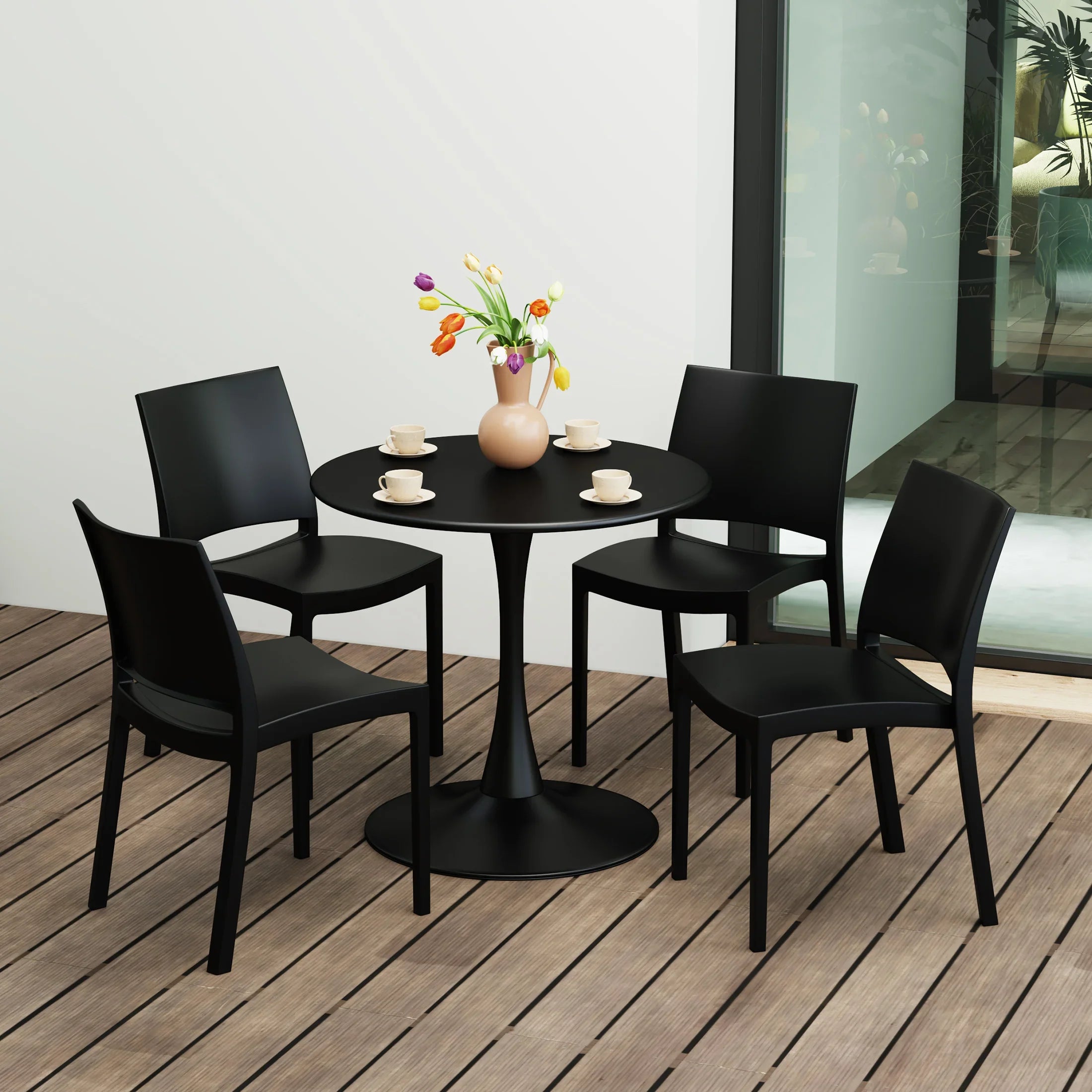 Sunshine 5-Piece Indoor Outdoor Round Metal Patio Dining Table Set With Stackable Patio Dining Side Chairs