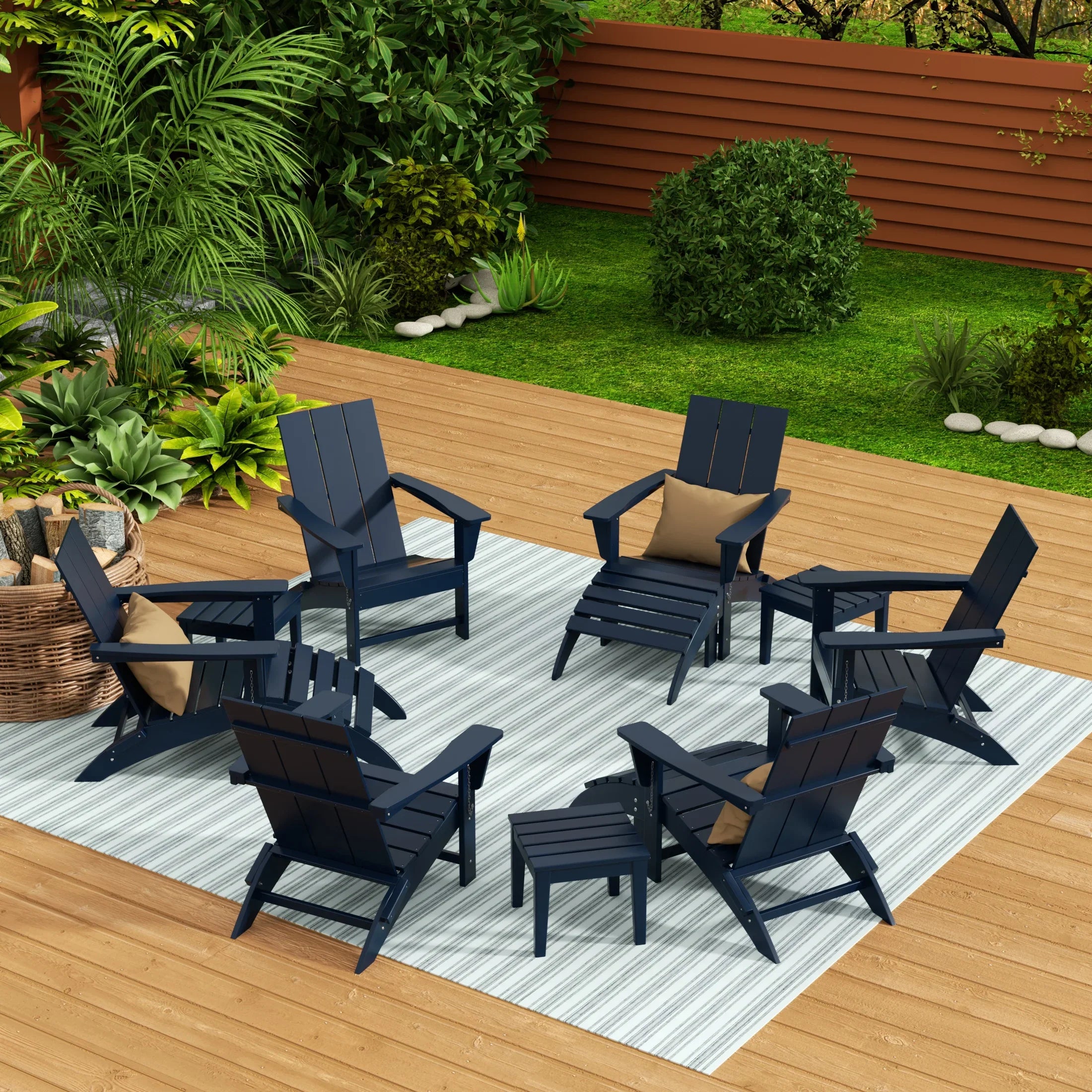 Palms 12-Piece Modern Poly Folding Adirondack Chair with Ottoman and Side Table