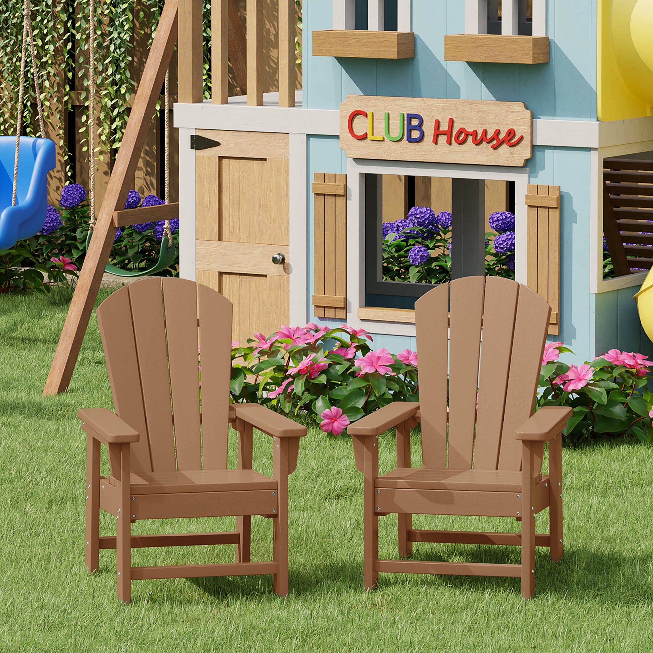 Paradise Kids Outdoor Adirondack Plastic Patio Chair (Set of 2)