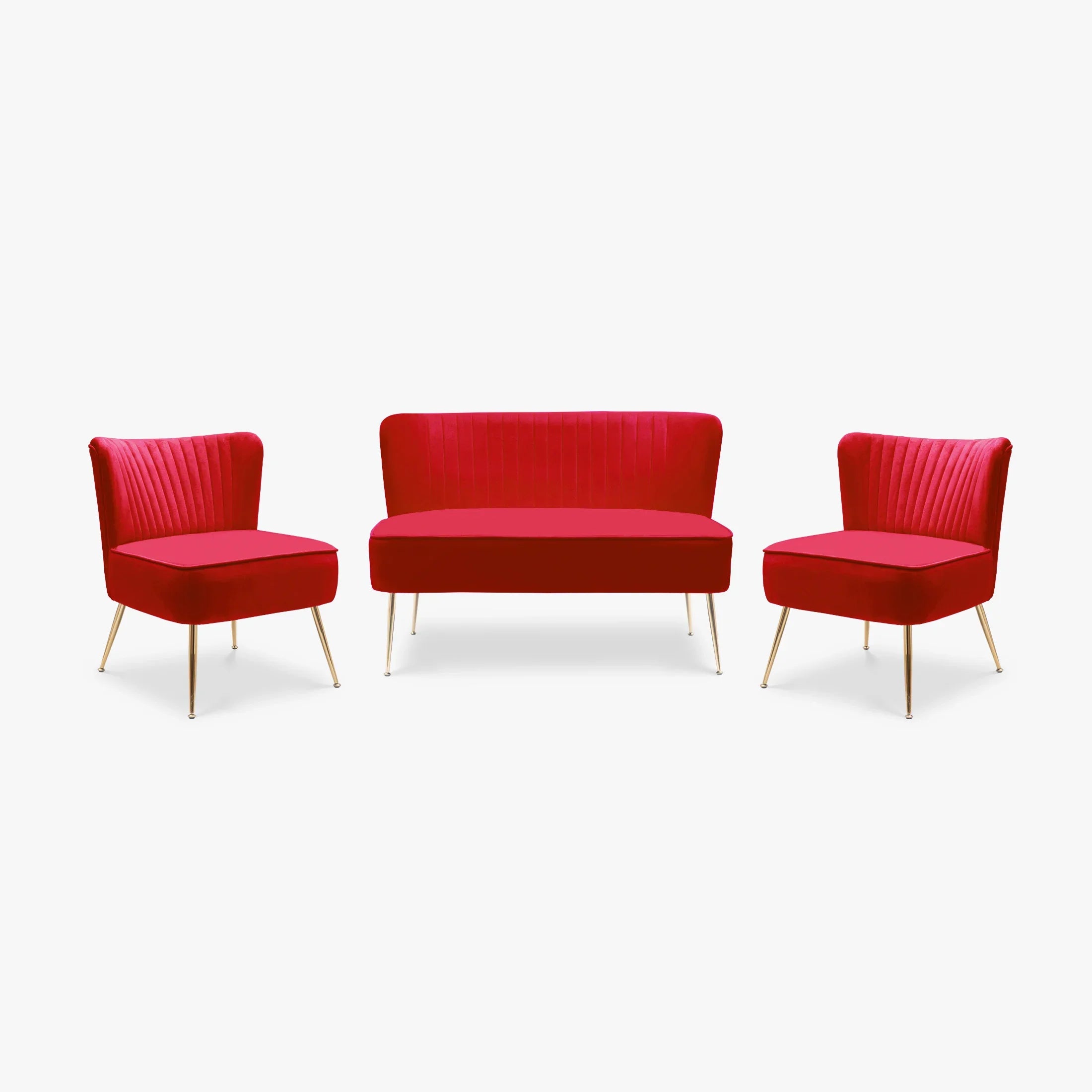 Alaia Mid Century Modern Tufted Velvet Loveseat Sofa and 25" Accent Chair 3-Piece Set