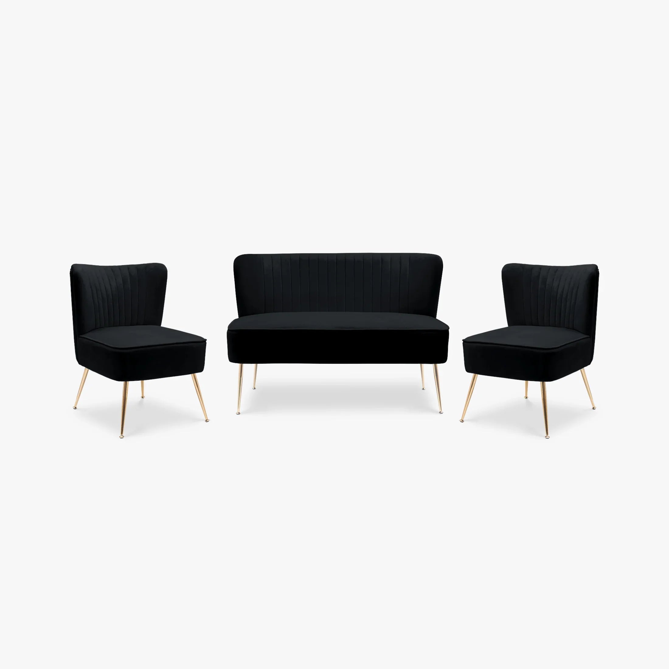 Alaia Mid Century Modern Tufted Velvet Loveseat Sofa and 22" Accent Chair 3-Piece Set