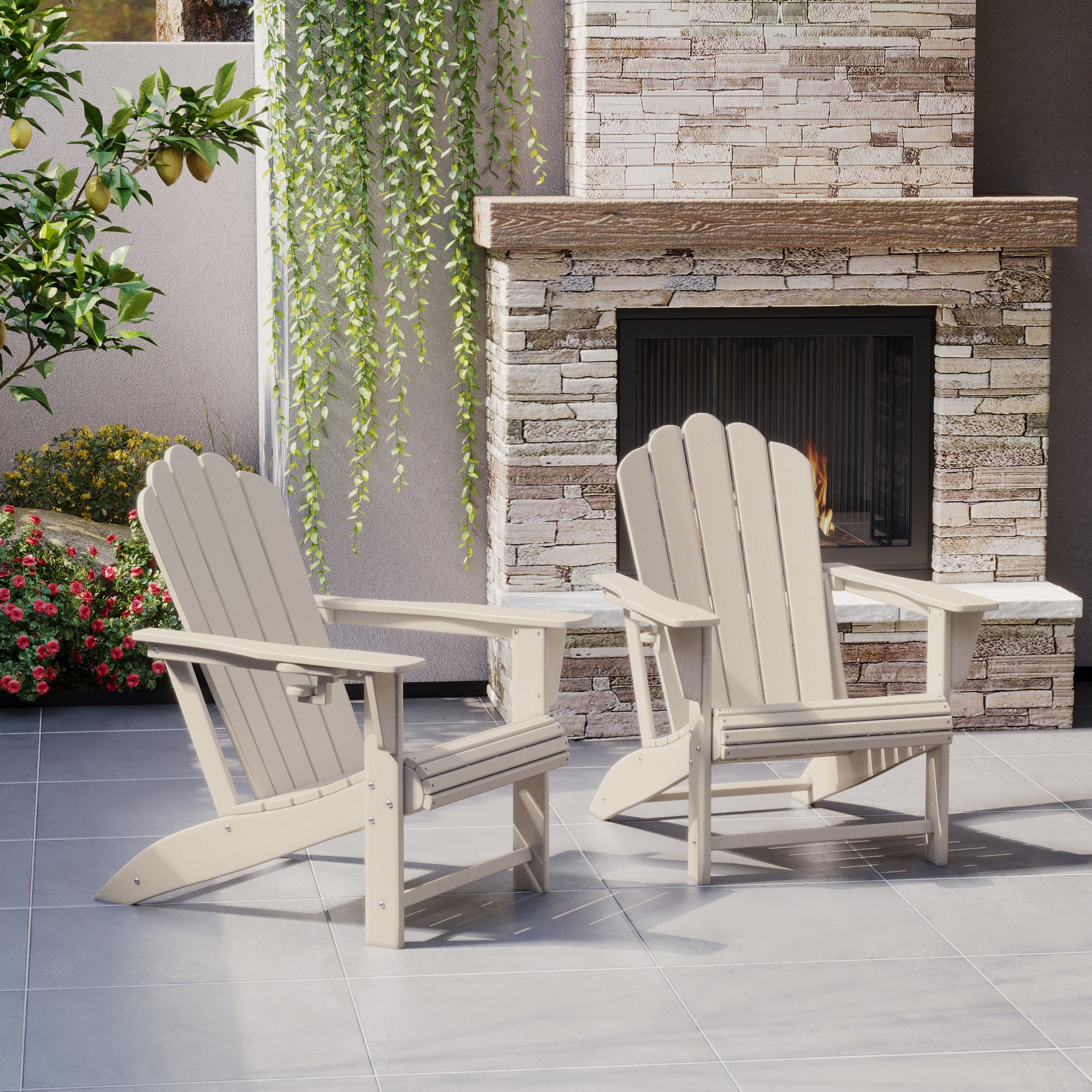 Lakeview Outdoor Patio HDPE Adirondack Chairs With Cup Holders (Set of 2)