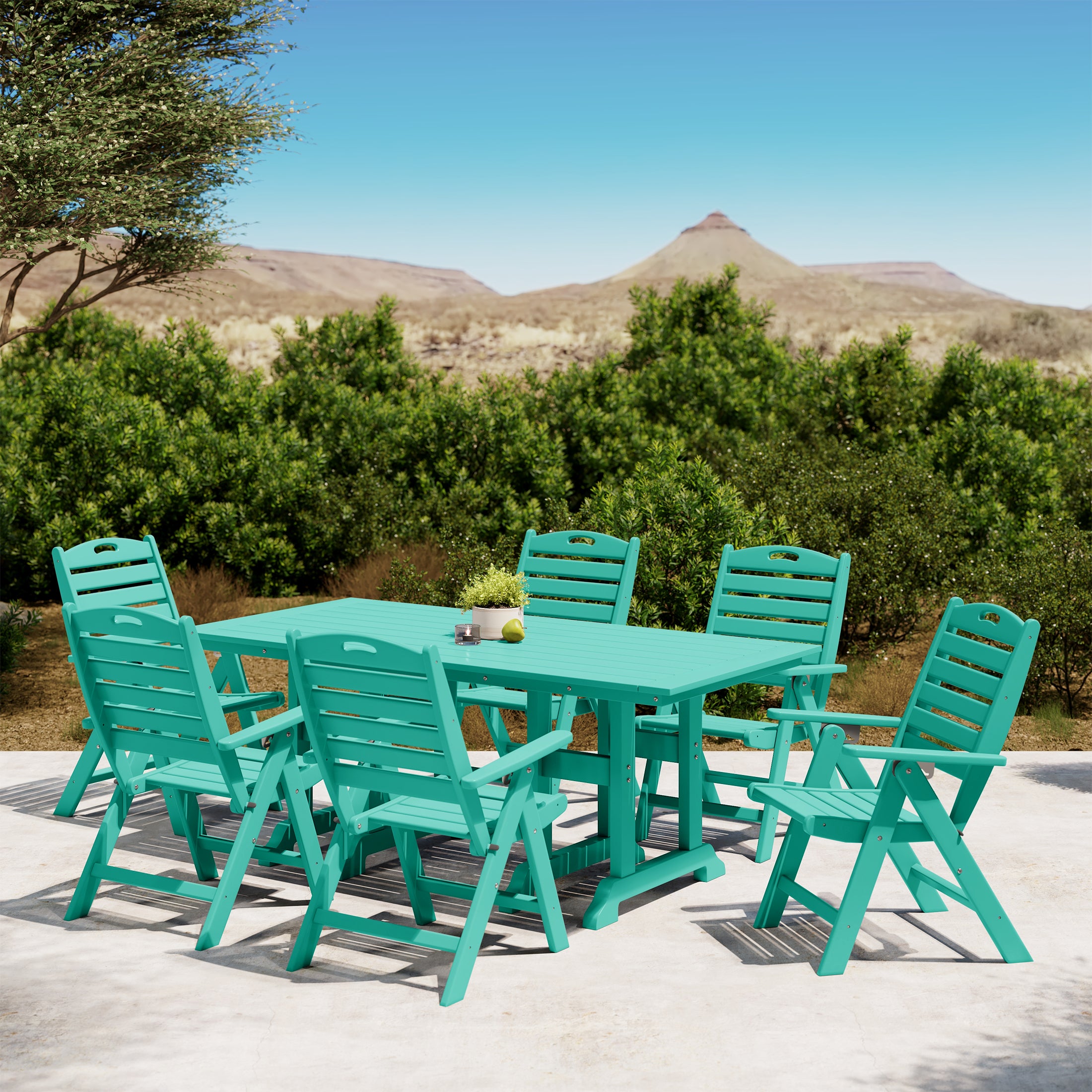 Paradise 7-Piece HDPE Rectangular Patio Dining Table Set with Foldable Chairs