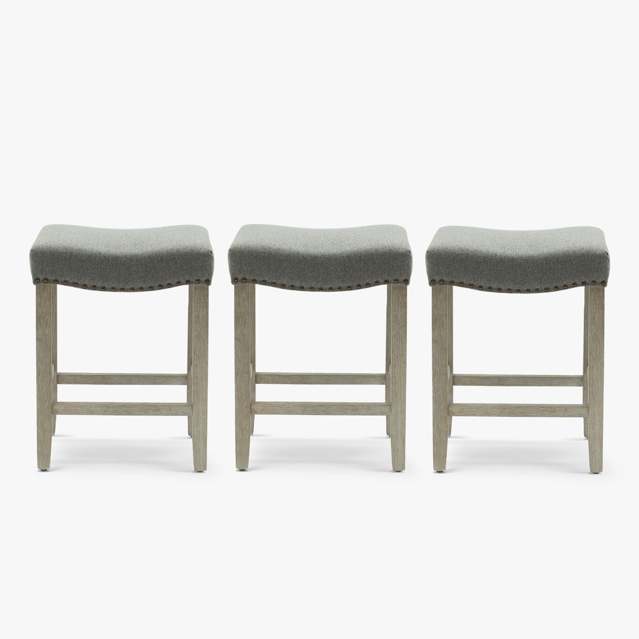 Bulmon 24" Upholstered Saddle Seat Antique Gray Counter Stool (Set of 3)