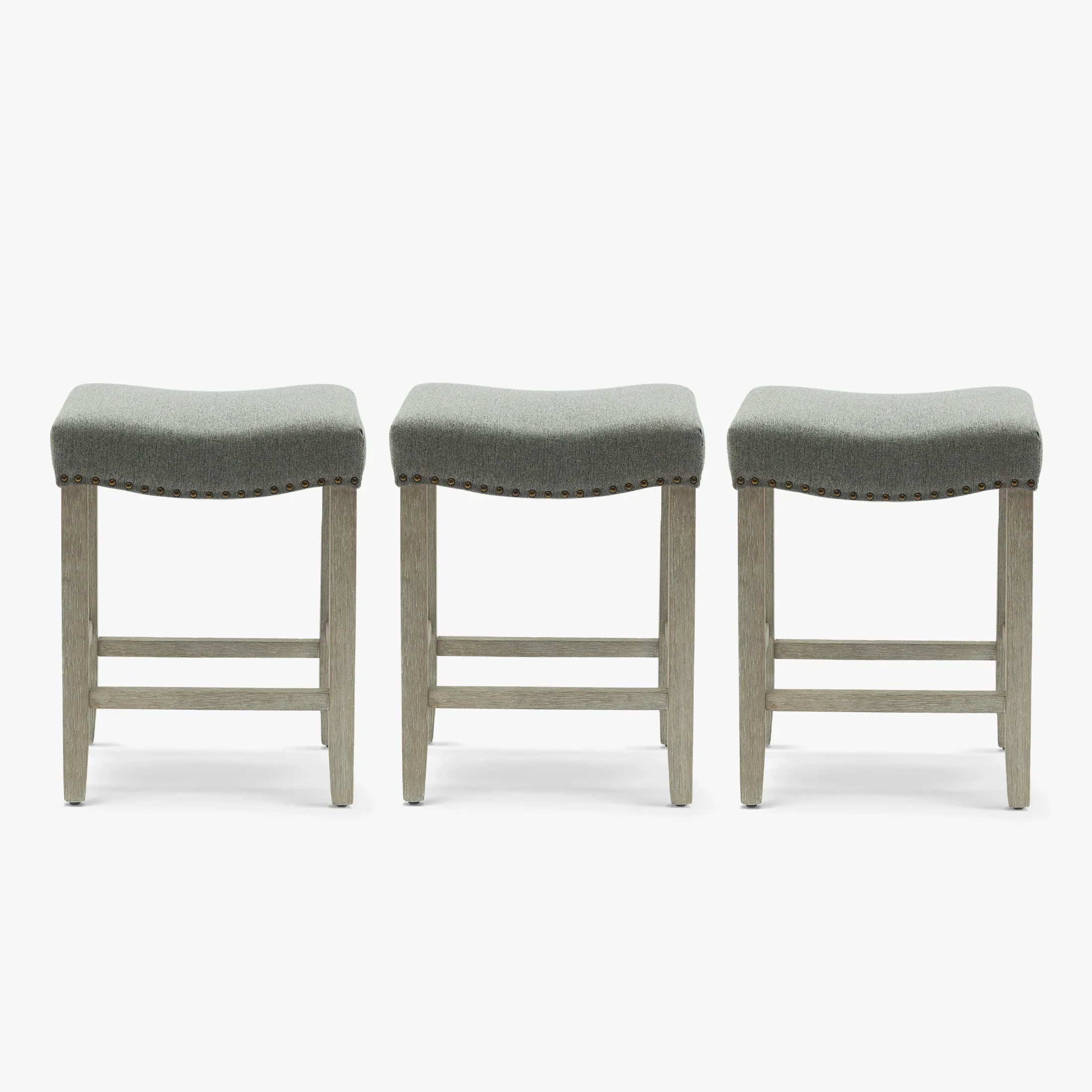 Bulmon 24" Upholstered Saddle Seat Antique Gray Counter Stool (Set of 3)