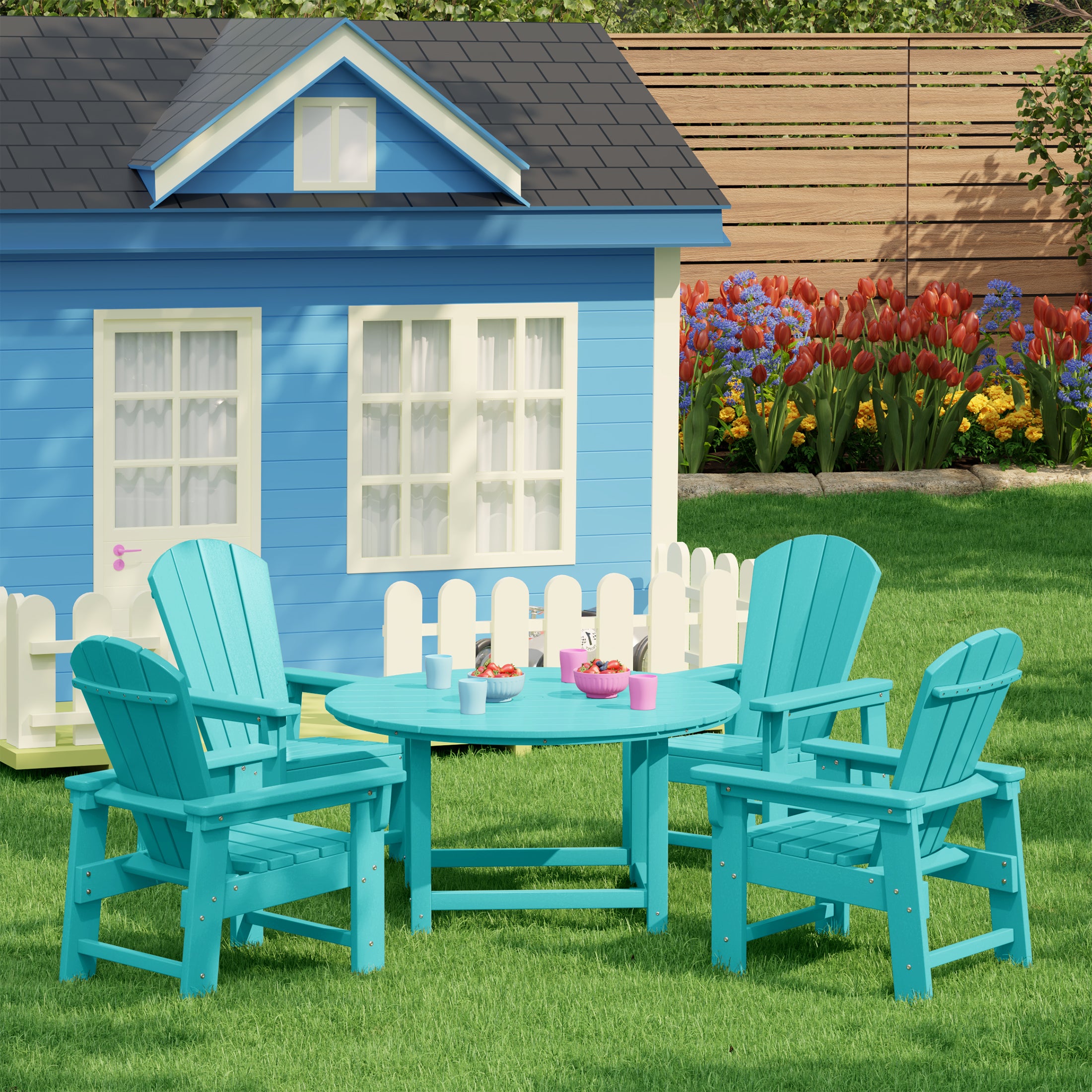 Paradise Kids 5-Piece HDPE Outdoor Patio Round Dining Table and Chairs Set