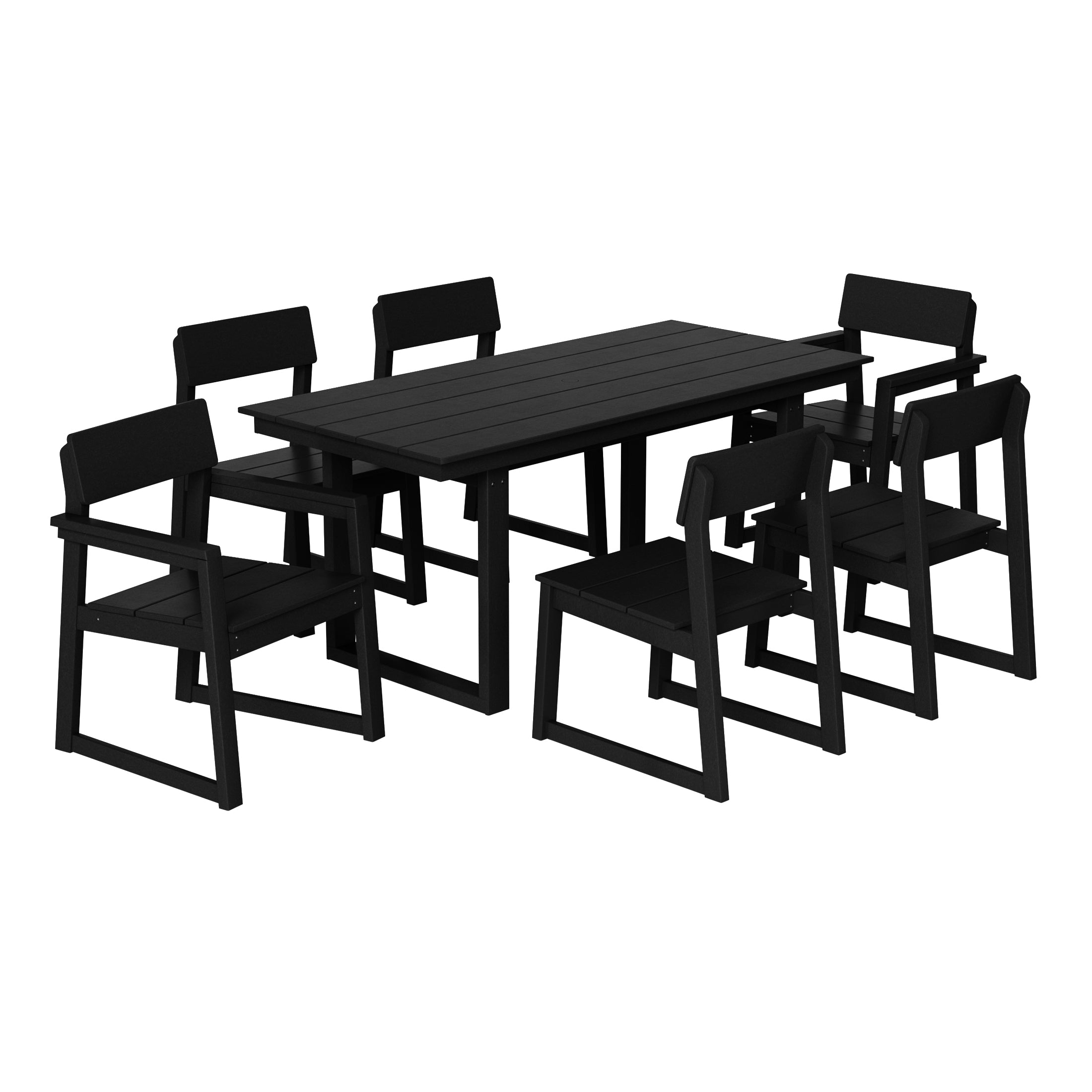 Cambria 7-Piece Modern HDPE Outdoor Patio Dining Table Set With Umbrella Hole