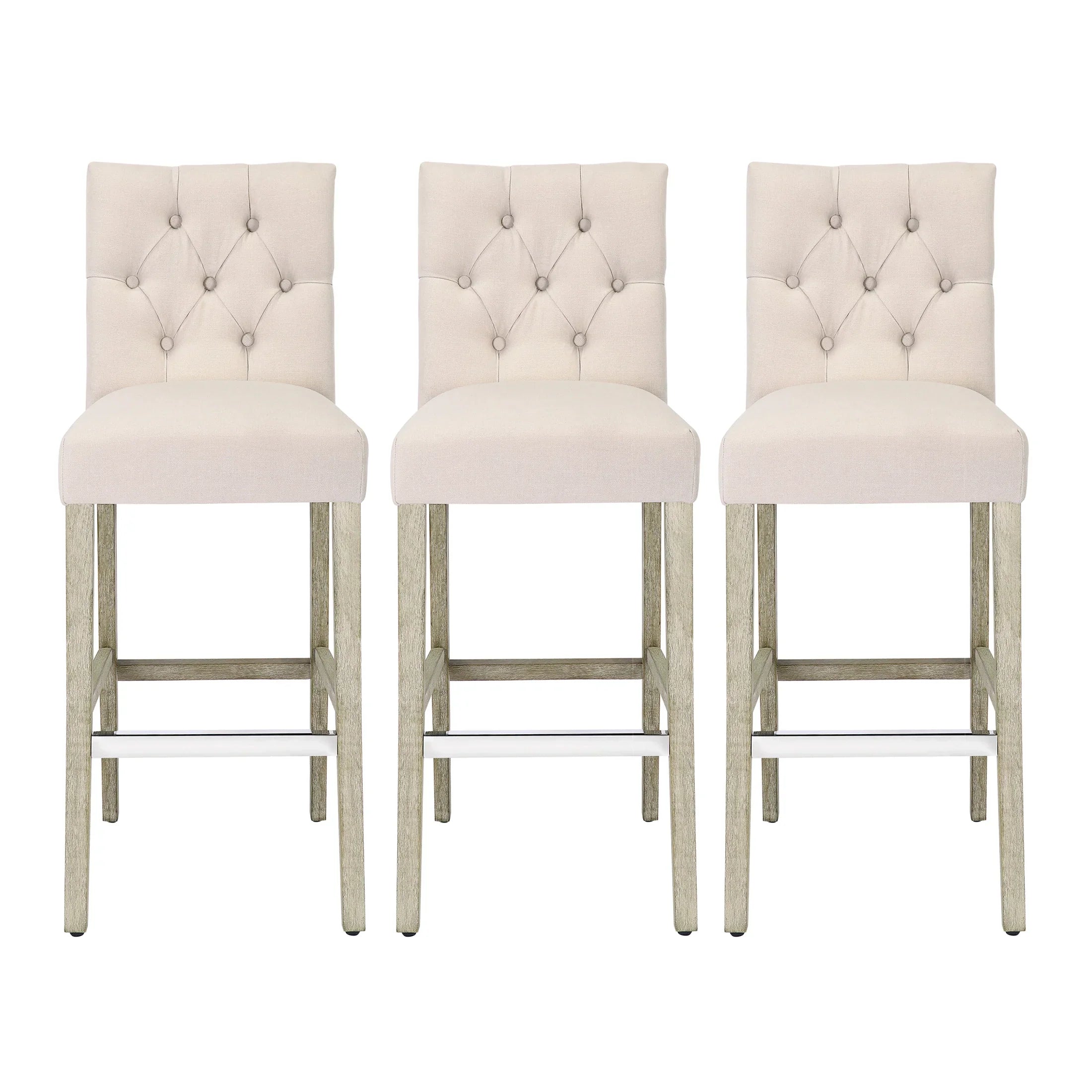 Bellmount 29" Upholstered Wood Bar Stool with Tufted Back (Set of 3)