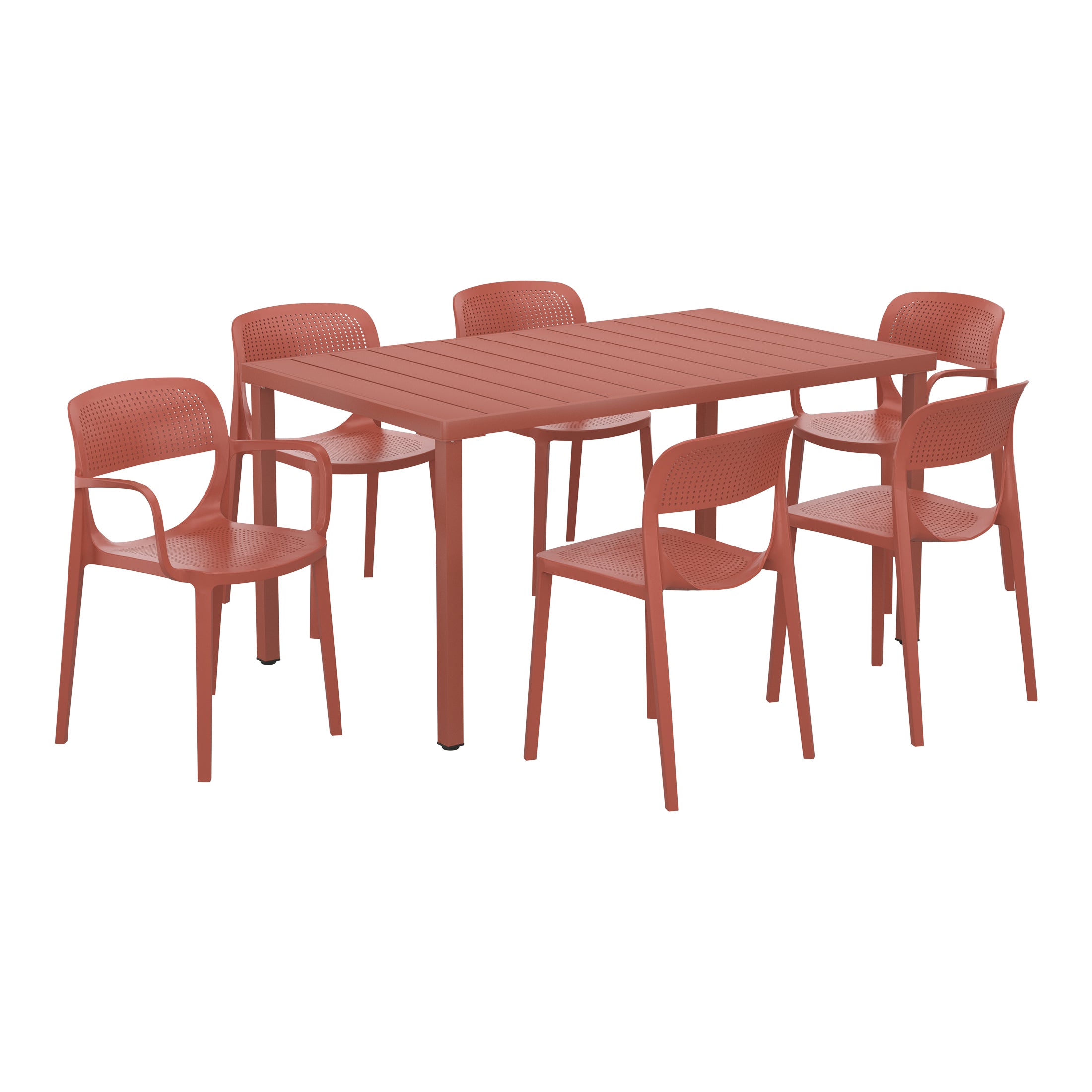 Sunshine 7-Piece Outdoor Rectangular Metal Patio Dining Table Set With Stackable Patio Dining Chairs