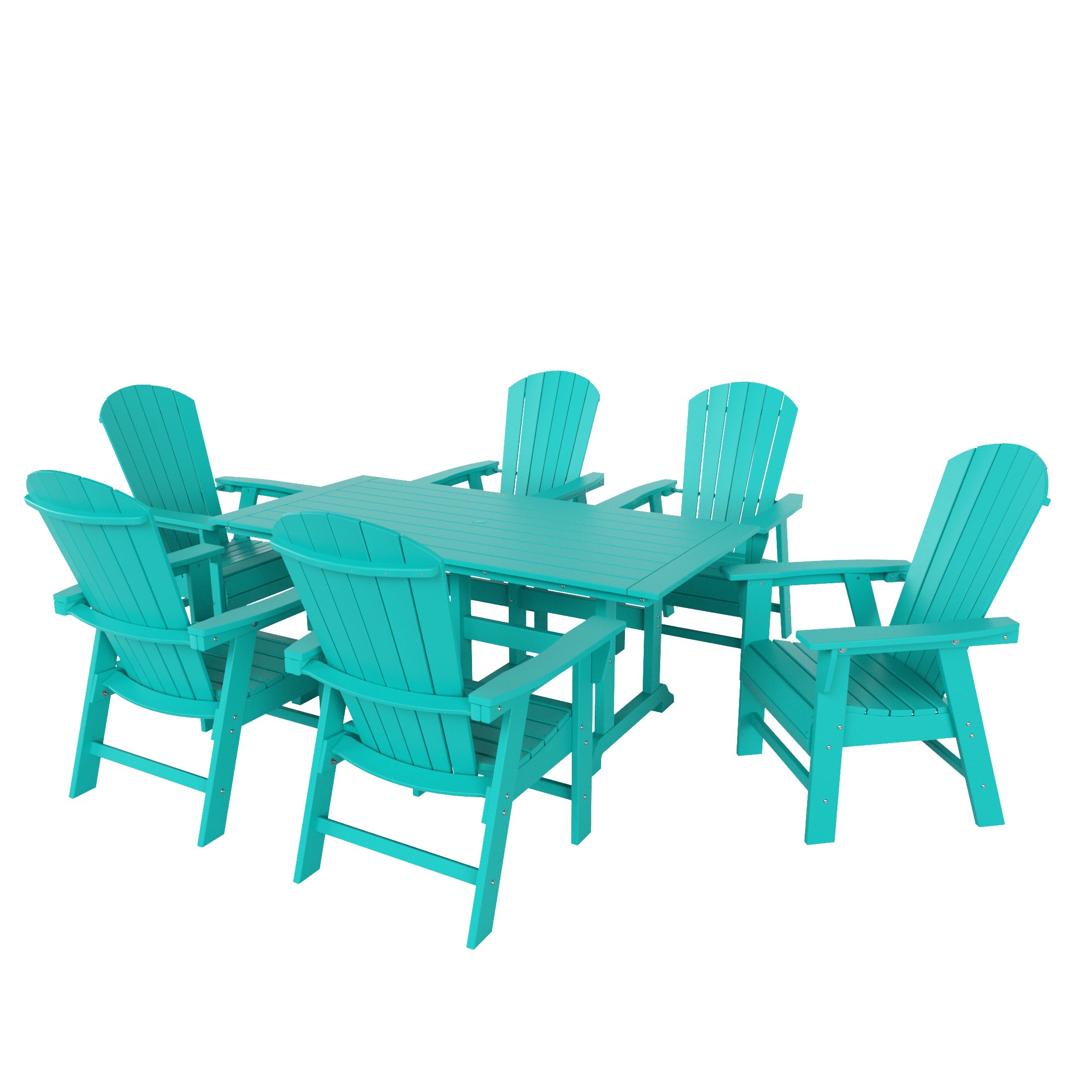 Portside 7 Piece Outdoor Patio Dining Table and Adirondack Armchair Set