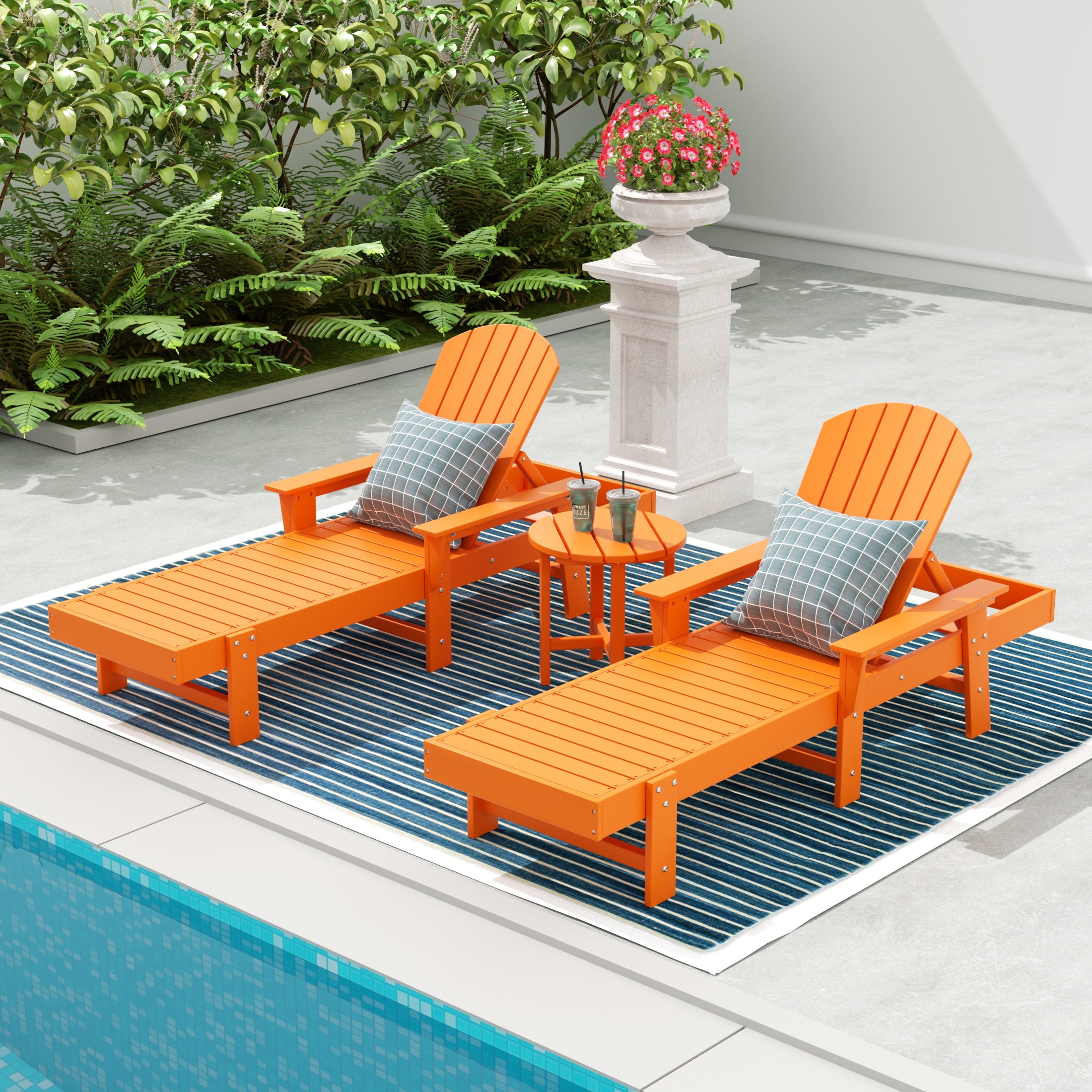 Portside 3 Piece Adirondack Poly Reclining Chaise Lounge With Arms