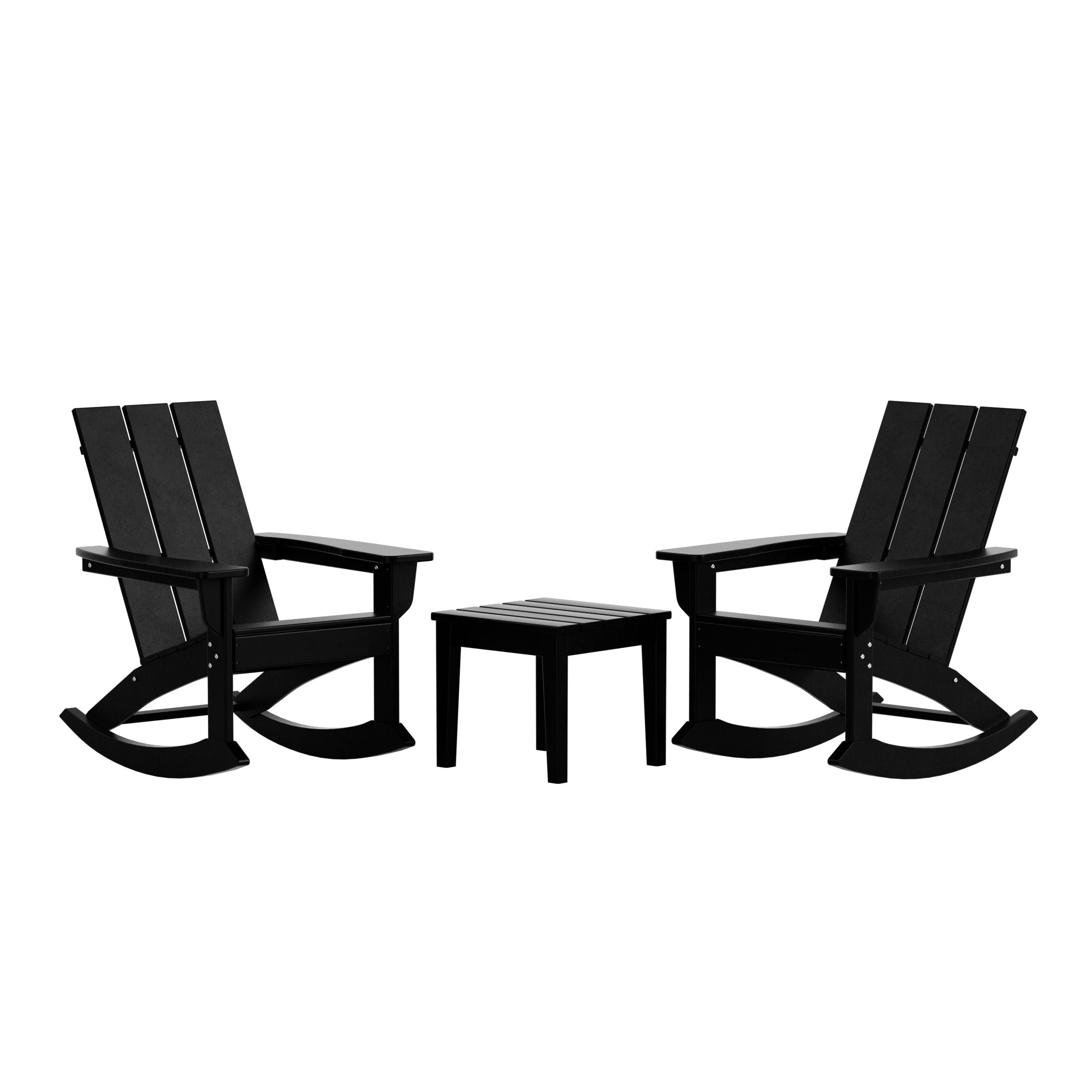 Palms Modern Rocking Poly Adirondack Chair With Side Table 3-Piece Set