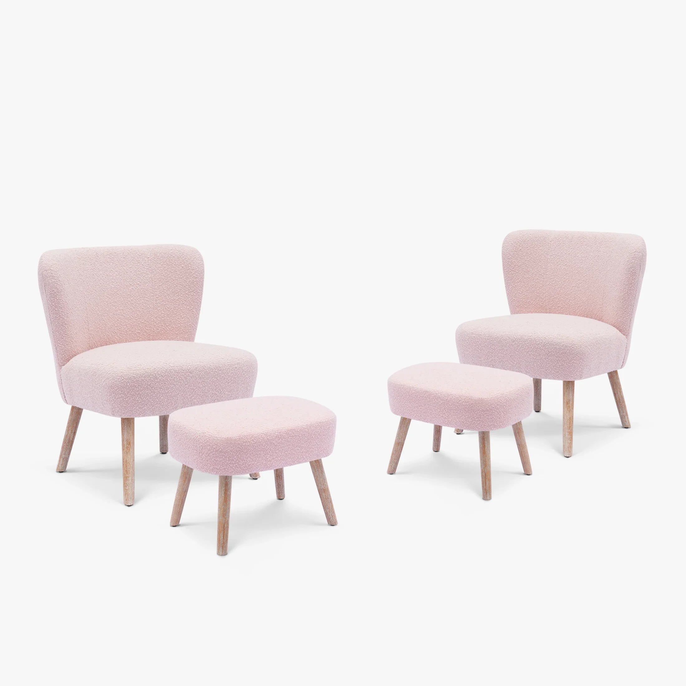 Amélie 4-Piece Set Mid-Century Boucle Accent Chairs with Ottoman Foot Stools