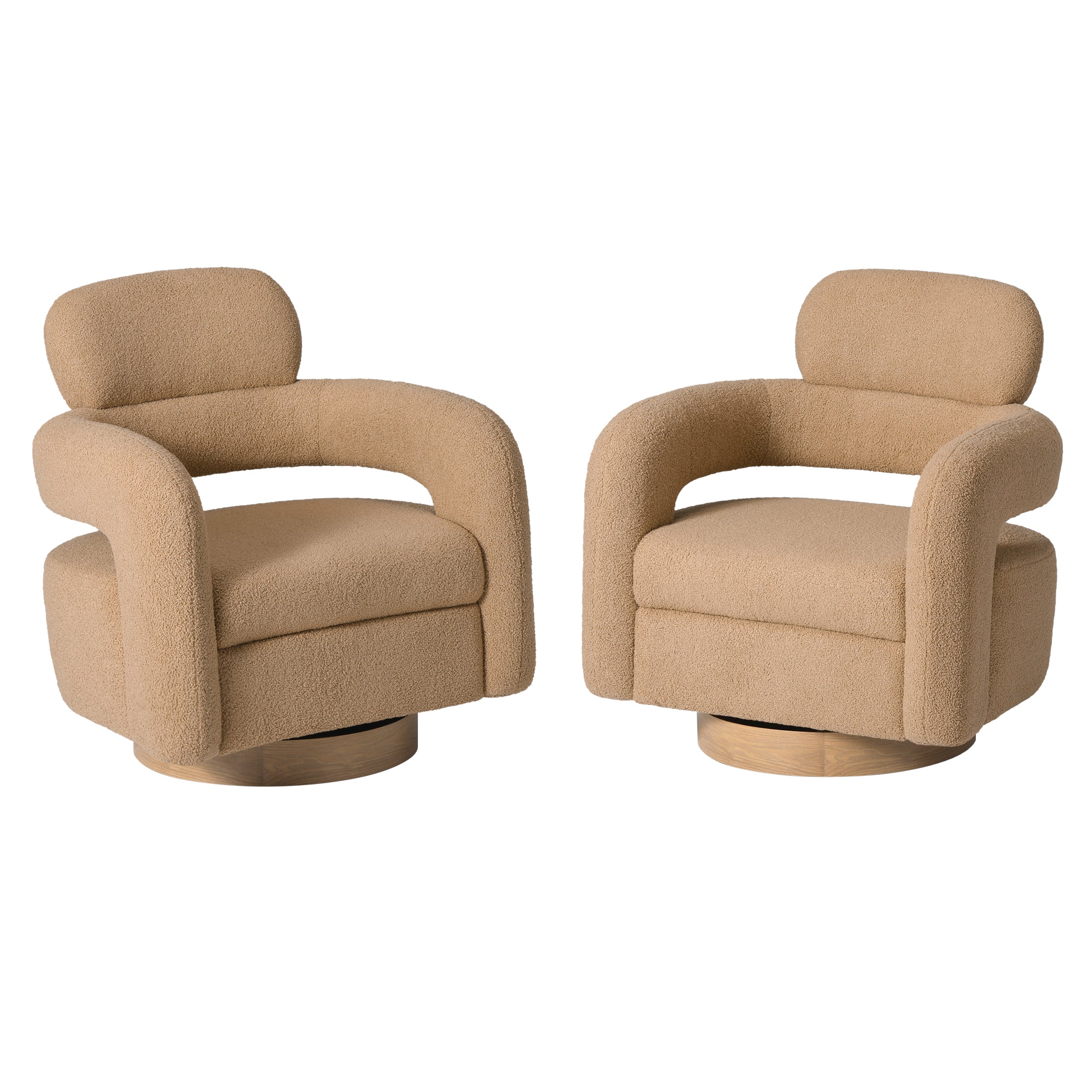 Celine Mid-Century Modern Sherpa Swivel Barrel Accent Chair (Set of 2)