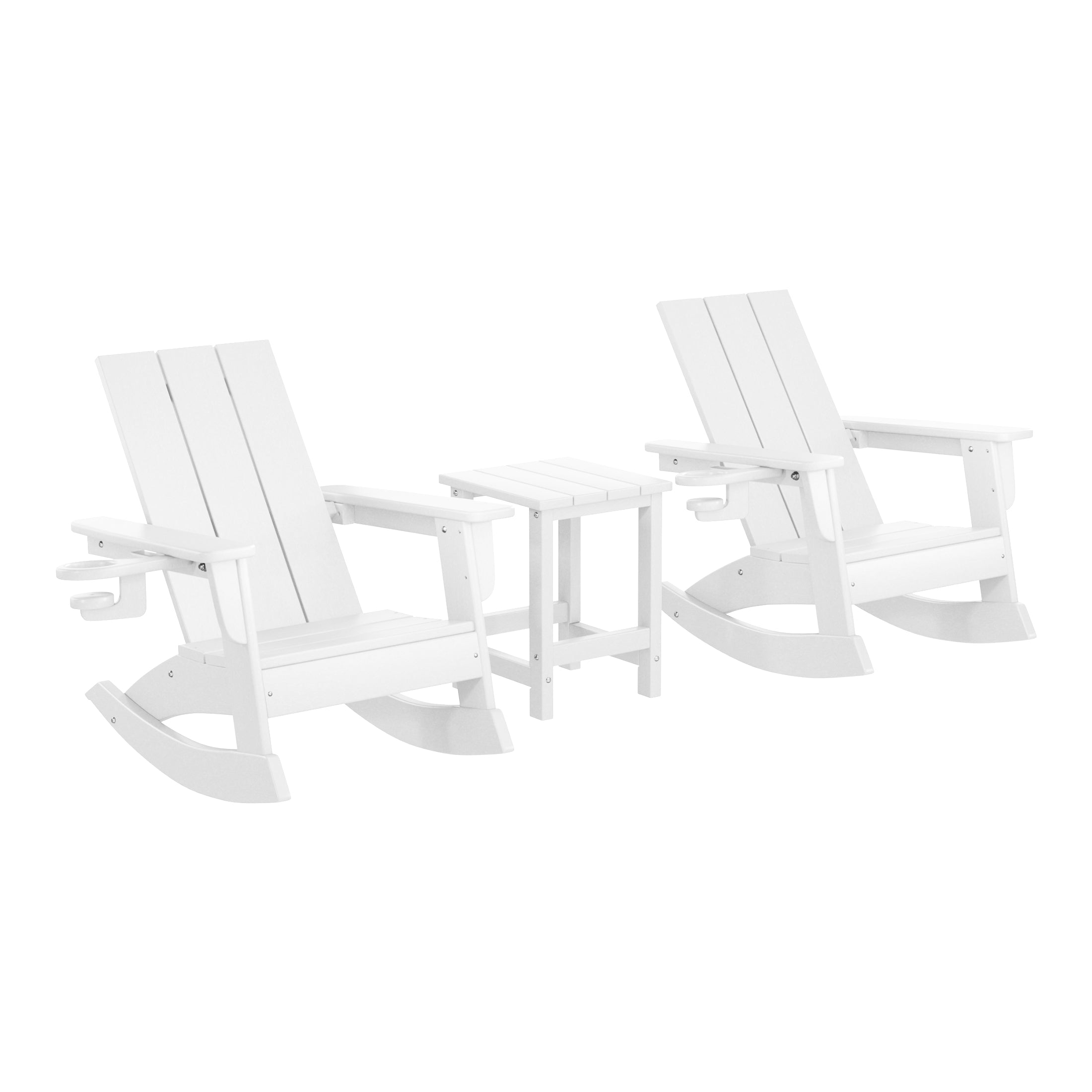 Palms 3-Piece Kids Modern Rocking Chair With Cup Holder and Square Side Table Set