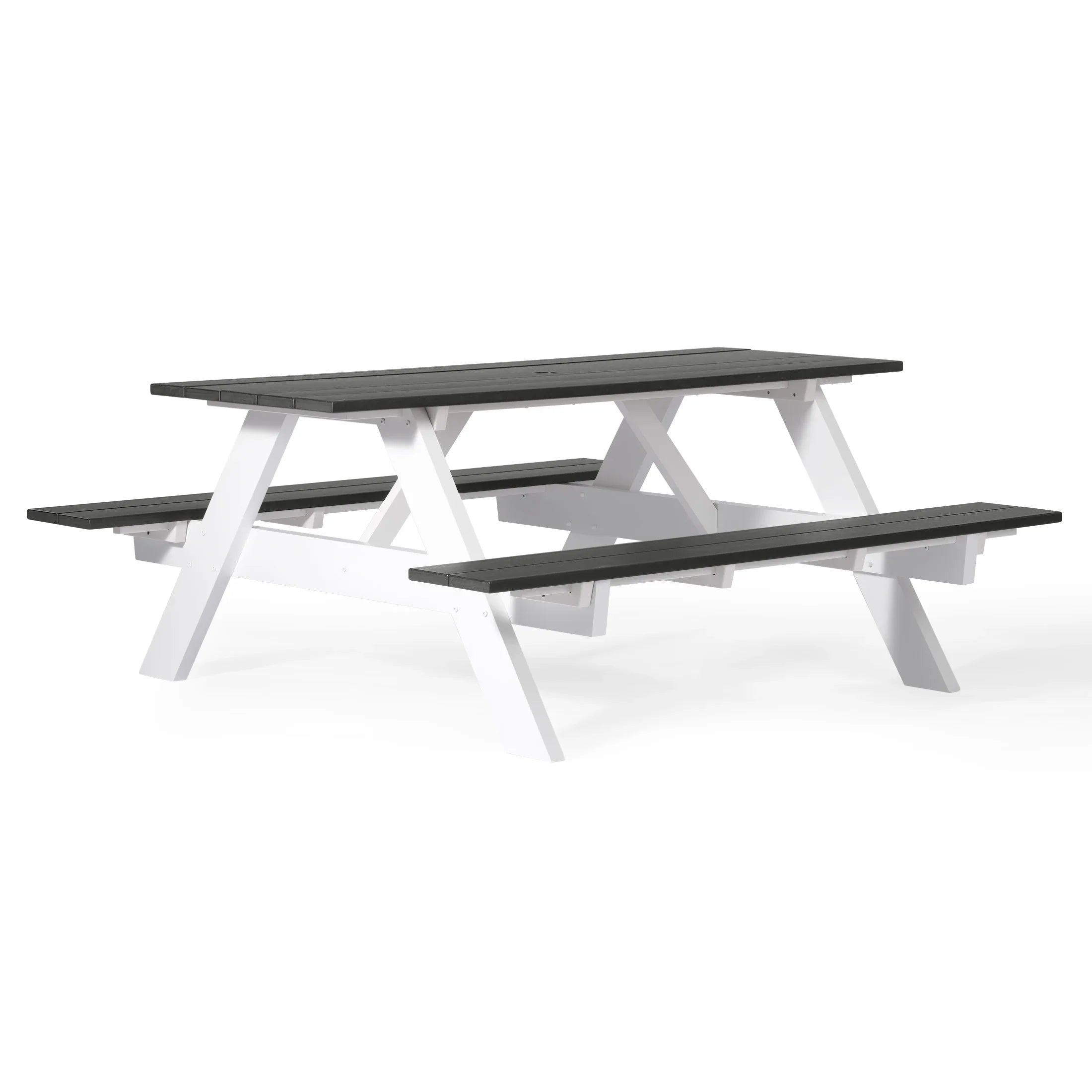 Macon Outdoor 70" HDPE Plastic Picnic Table Bench With Umbrella Hole