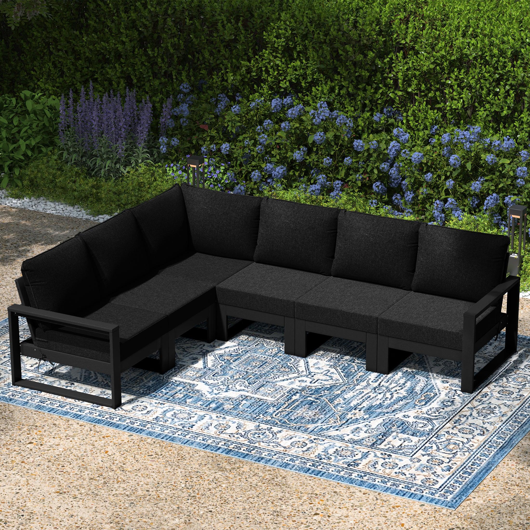 Rockaway 6-Piece Outdoor L-Shaped Patio Corner Sectional Sofa Conversation Set