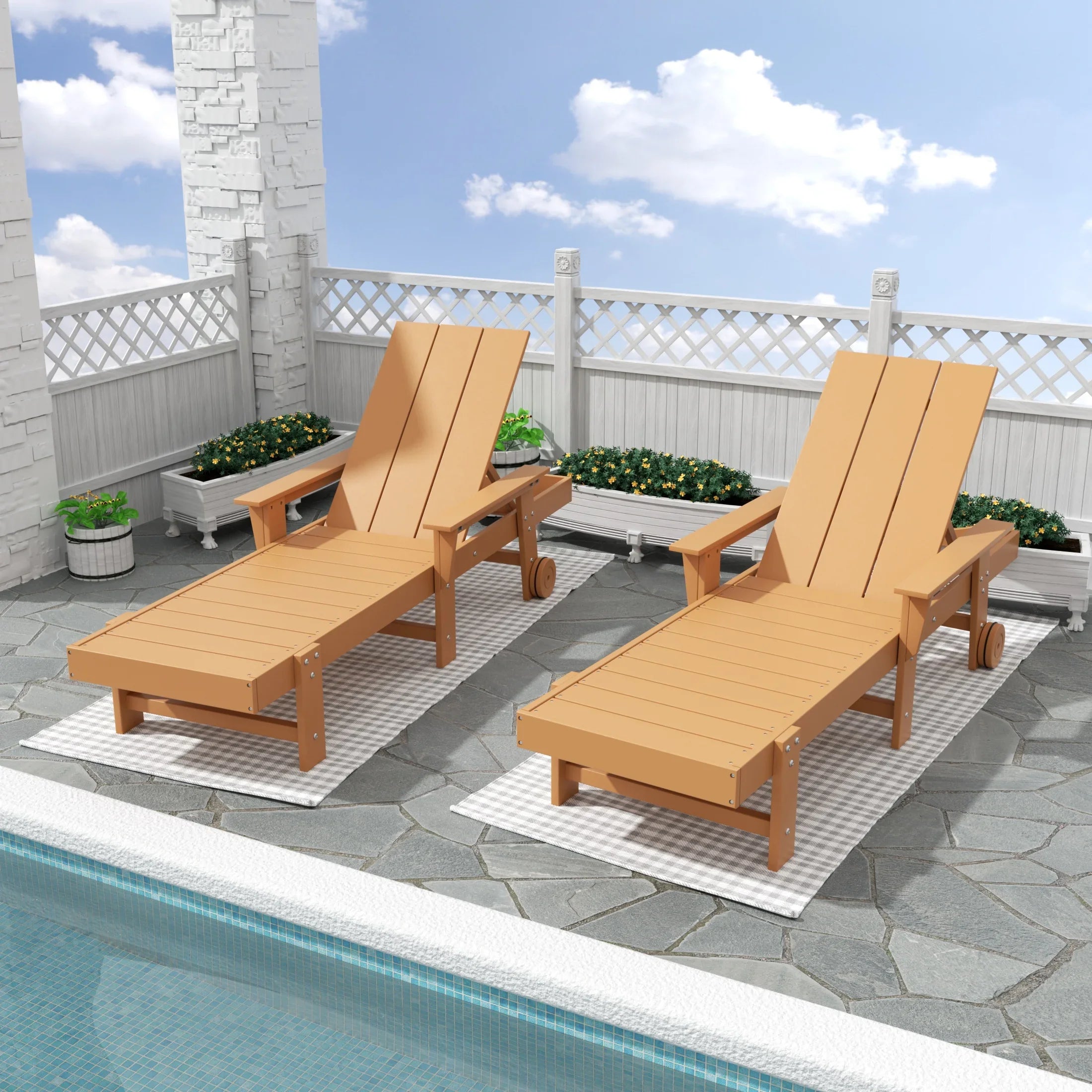 Palms 2 Piece Reclining Chaise Lounge With Arms & Wheels