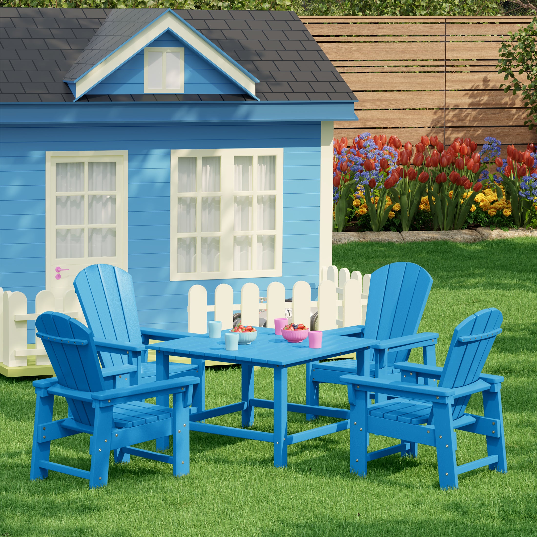 Paradise Kids 5-Piece HDPE Outdoor Square Patio Dining Table and Chairs Set