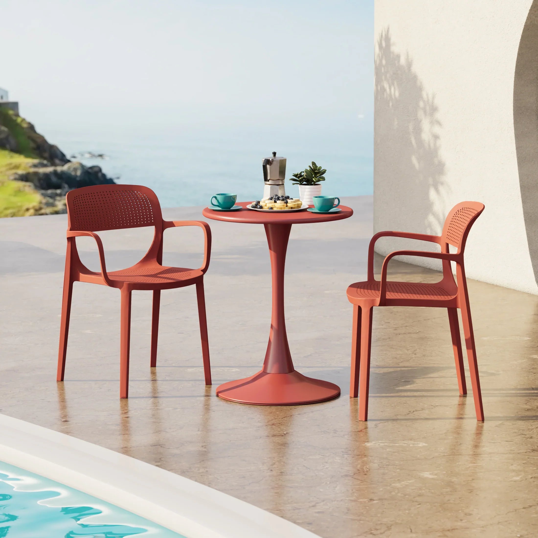 Sunshine Outdoor Stackable Plastic Resin Patio Dining Armchair (Set of 2)