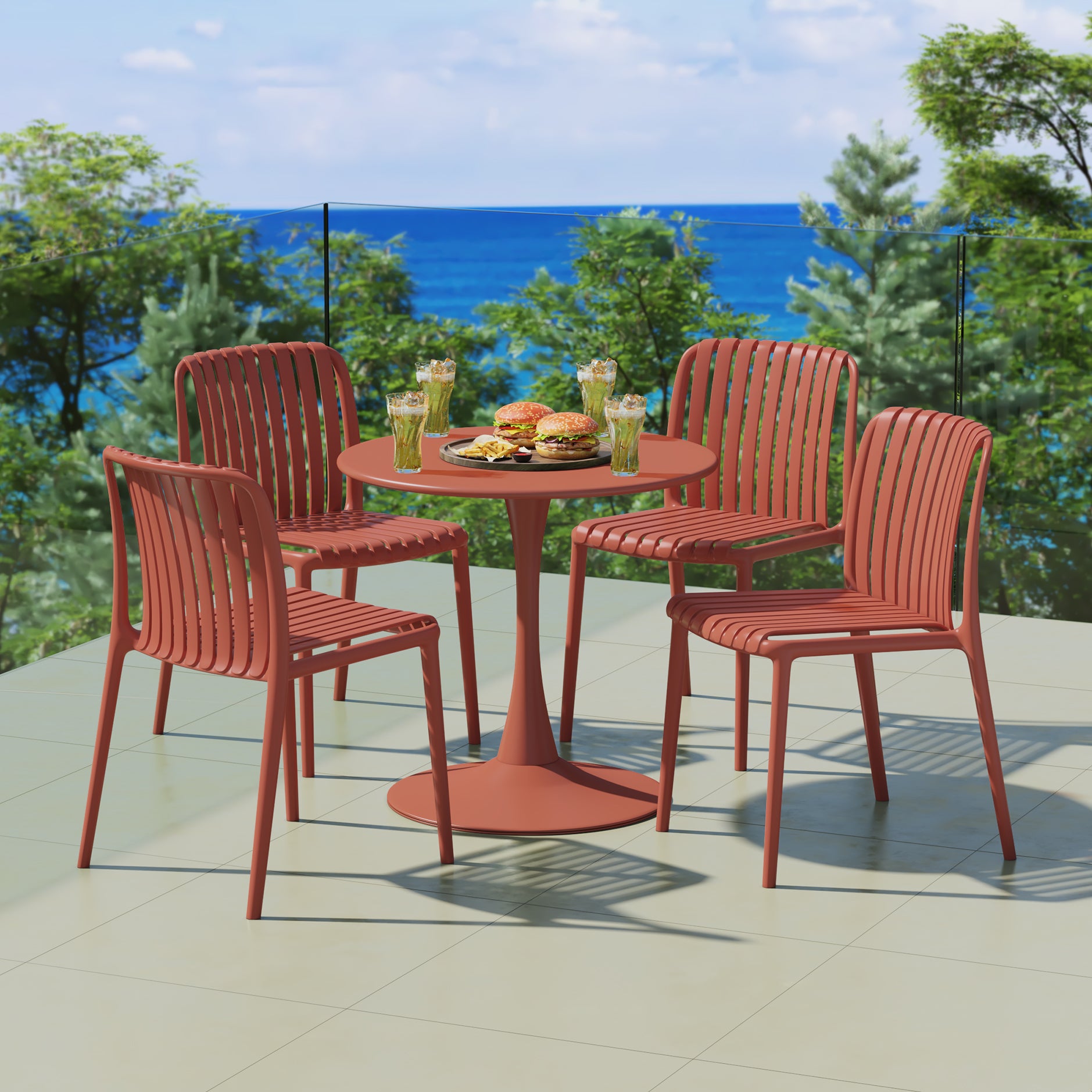 Sunshine 5-Piece Outdoor Metal Dining Table Set And Stackable Resin Patio Chairs
