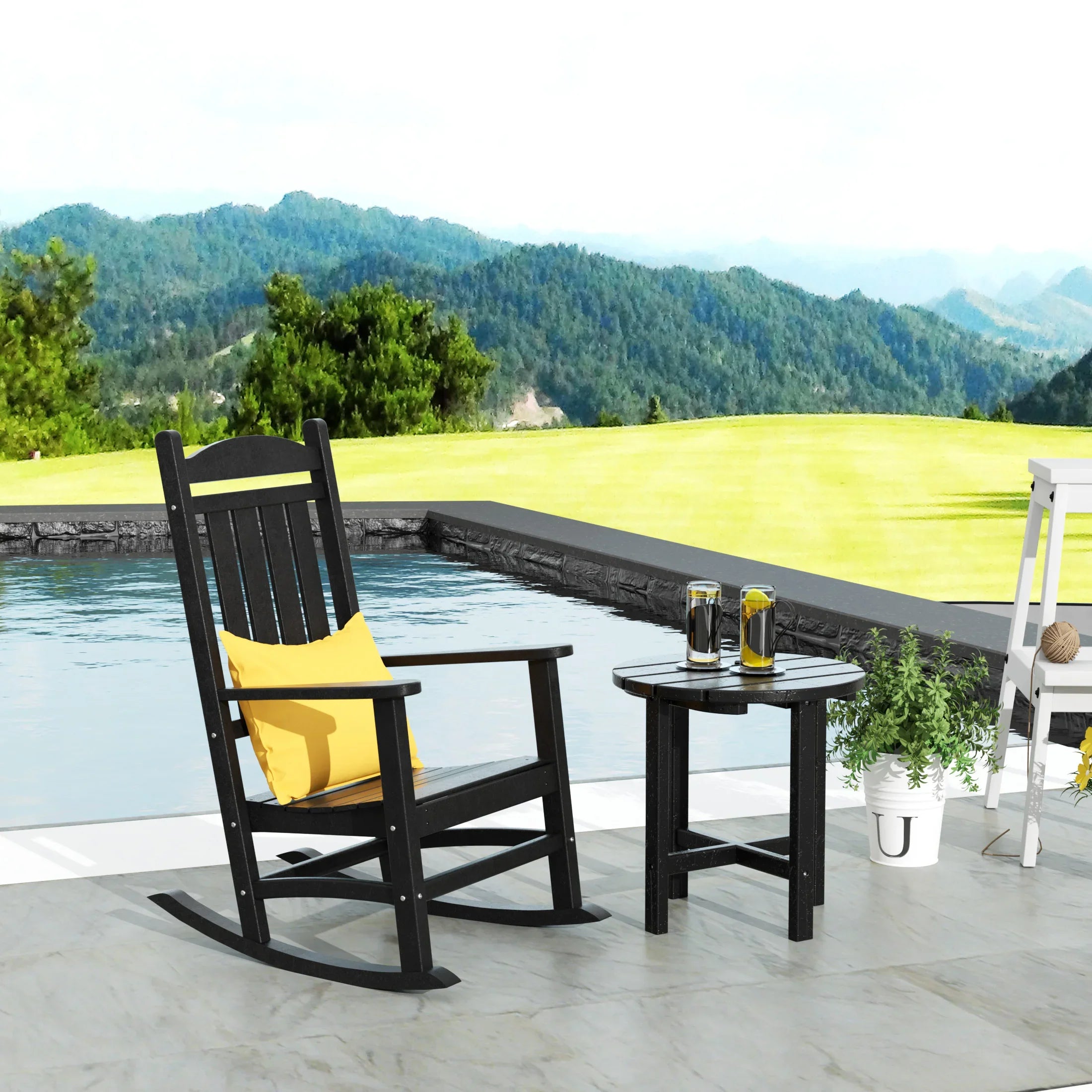 Paradise Outdoor Patio Porch Rocking Chair with Side Table Set