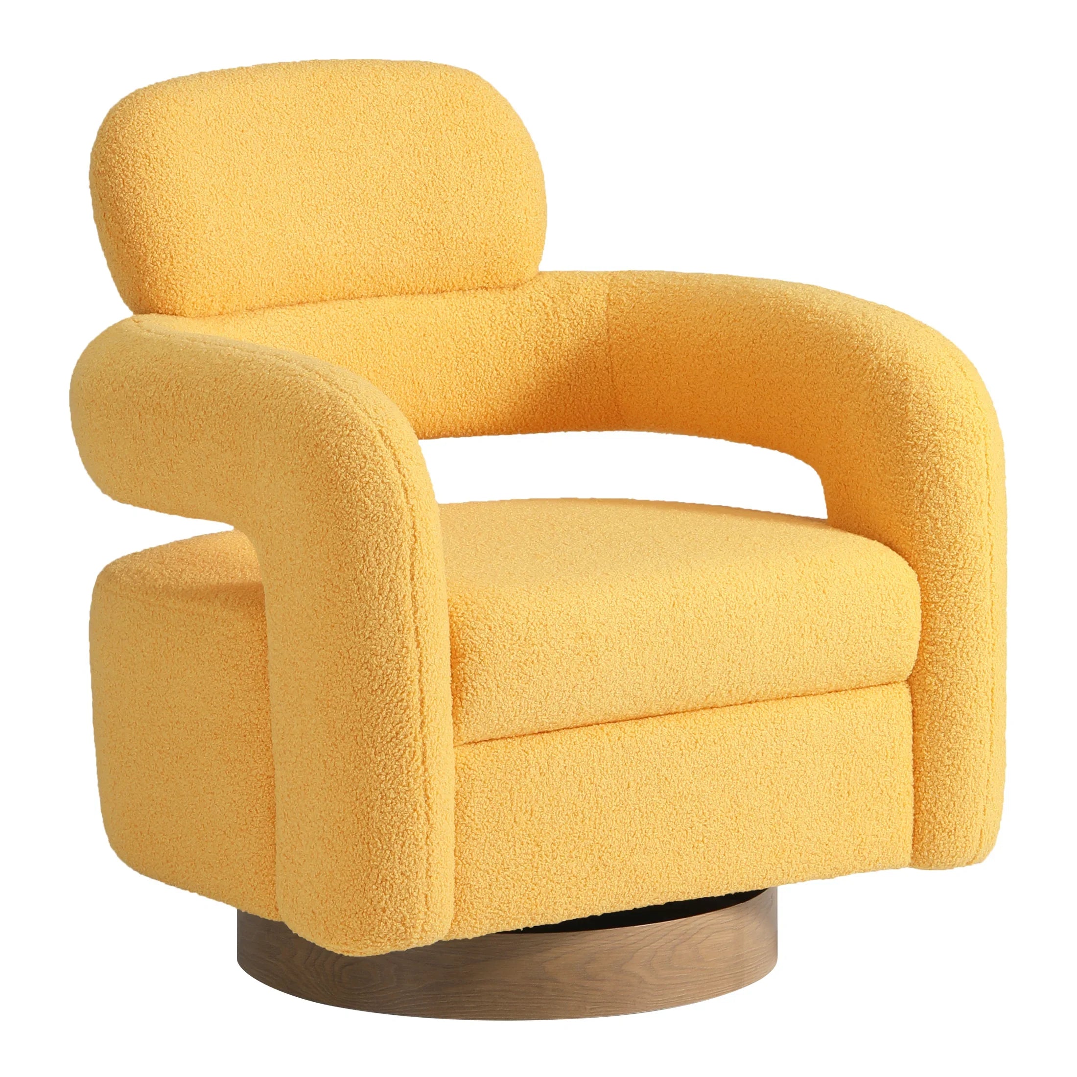Celine Mid-Century Modern Sherpa Swivel Barrel Accent Chair With Storage Ottoman