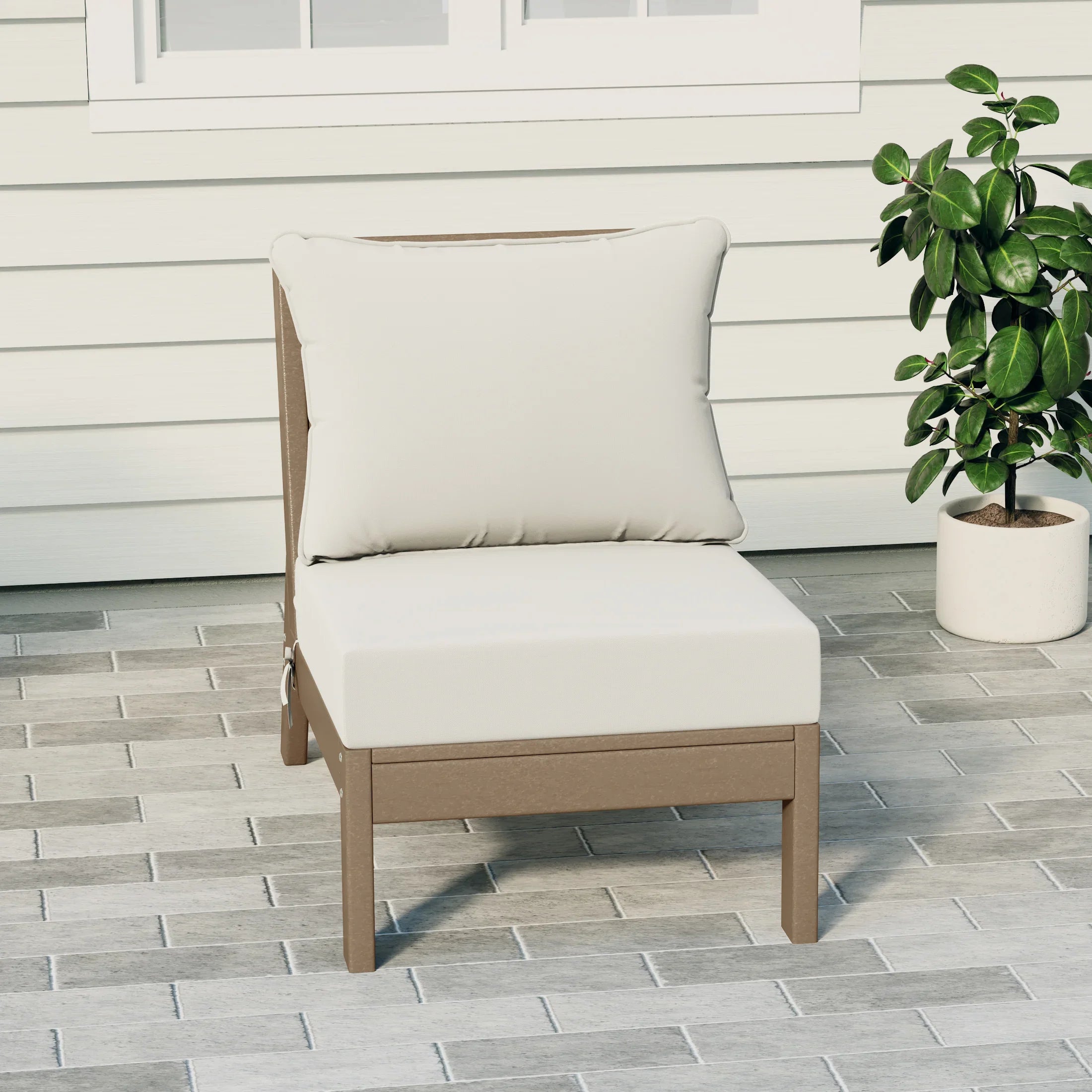 Portsmouth Outdoor HDPE Deep Seating Modular Armless Patio Chair with Patio Cushions