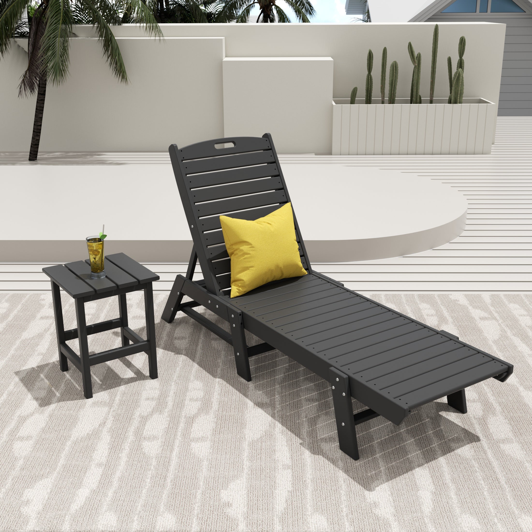 Paradise 2-Piece Poly Outdoor Patio Chaise Lounge Chair with Side Table Set