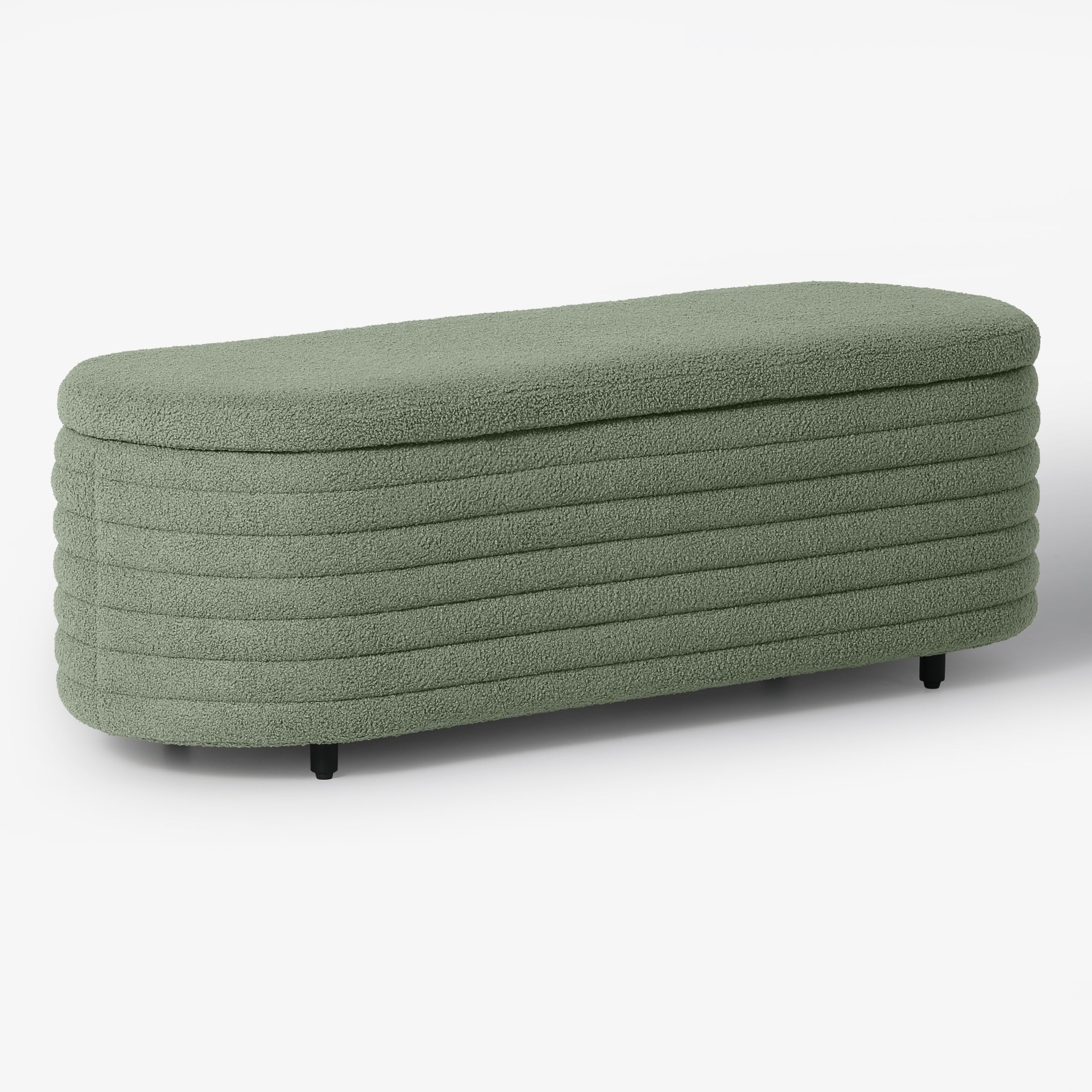 Celine 54" Wide Mid-Century Modern Upholstered Teddy Sherpa Tufted Oval Storage Ottoman Bench